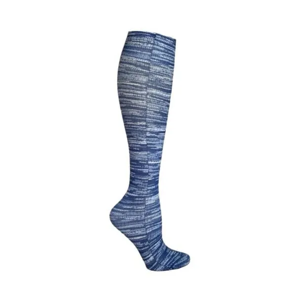 Lightweight Patterned Compression Socks in Denim Stripe in Regular & Plus Size