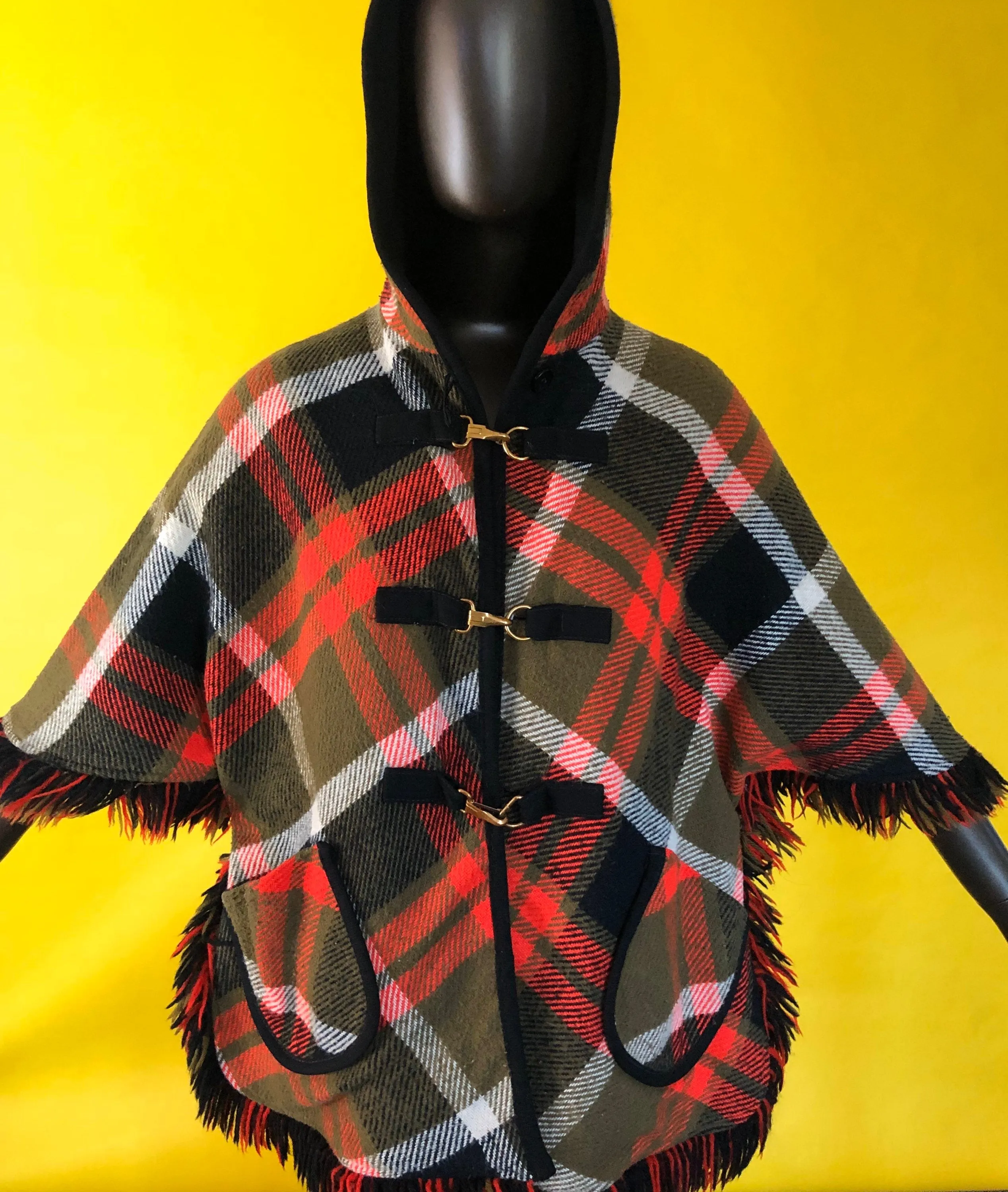 Live: 117 Vintage Plaid Fringe Reversible Cape