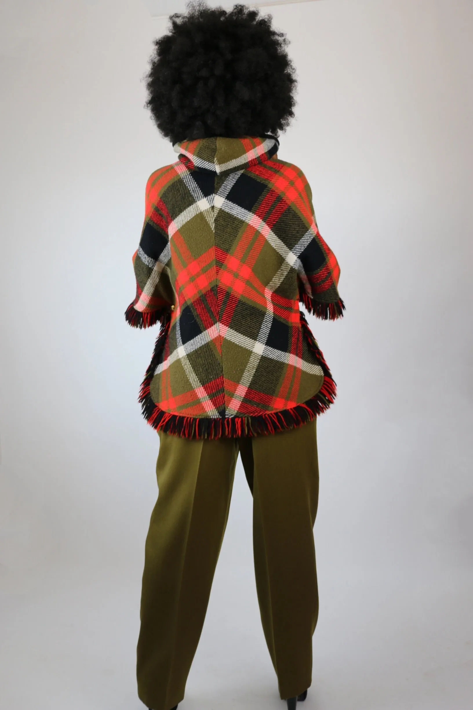 Live: 117 Vintage Plaid Fringe Reversible Cape