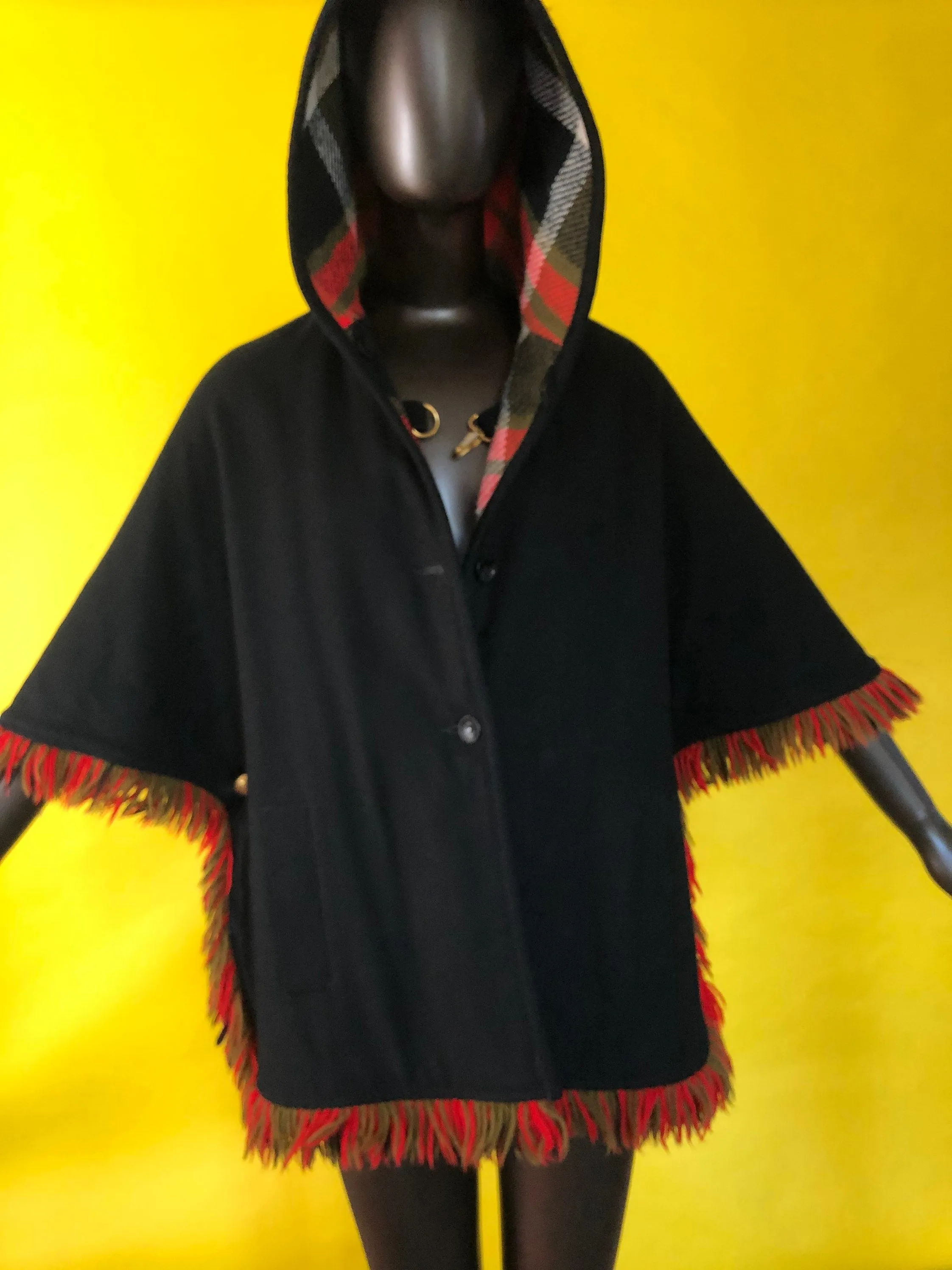 Live: 117 Vintage Plaid Fringe Reversible Cape