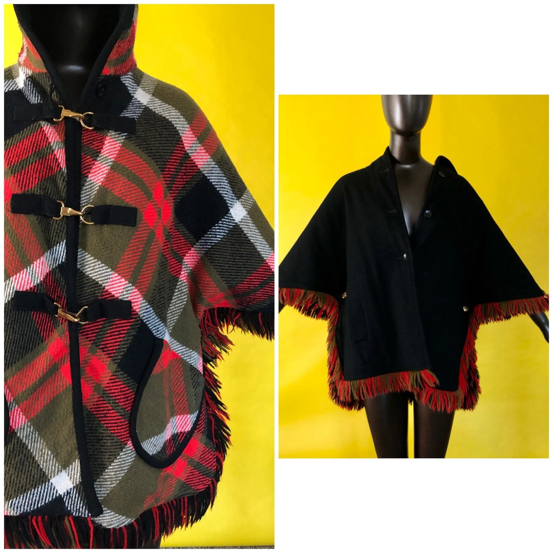 Live: 117 Vintage Plaid Fringe Reversible Cape