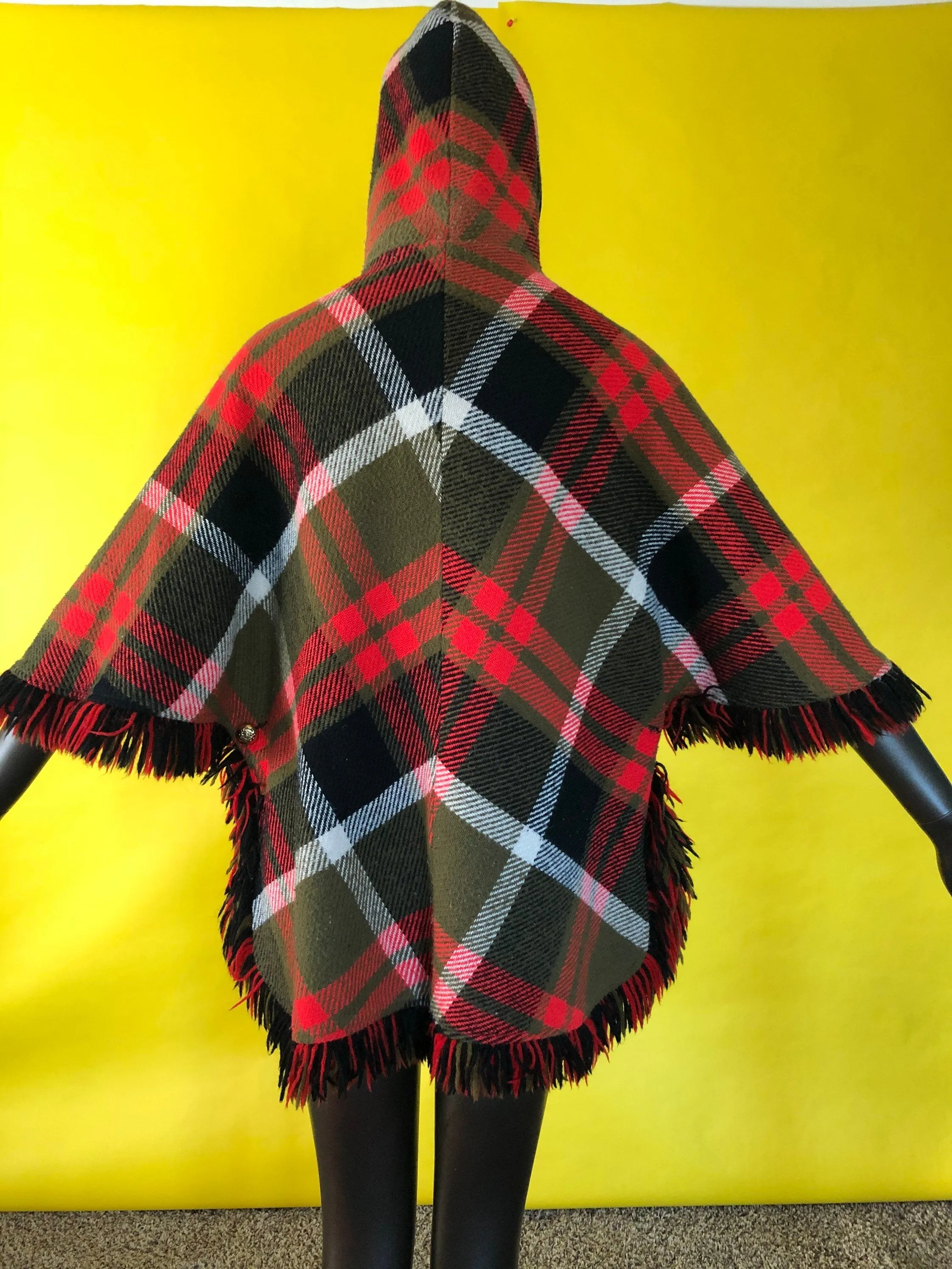 Live: 117 Vintage Plaid Fringe Reversible Cape