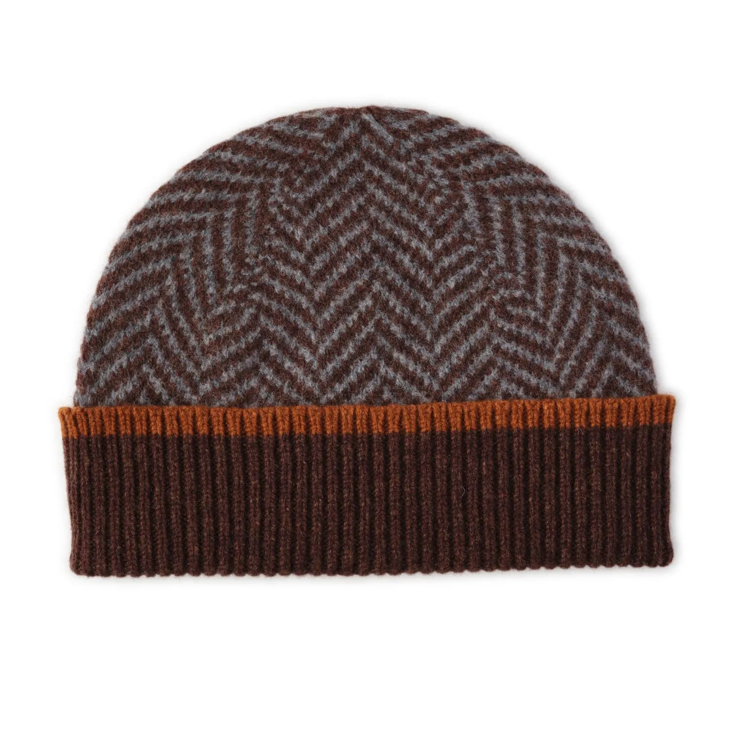 Lomond Lambswool - Herringbone Patterned Mens Beanie Hat - Nairn