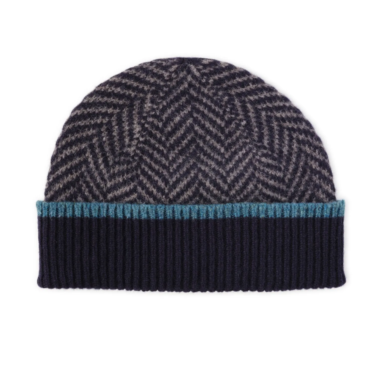 Lomond Lambswool - Herringbone Patterned Mens Beanie Hat - Nairn