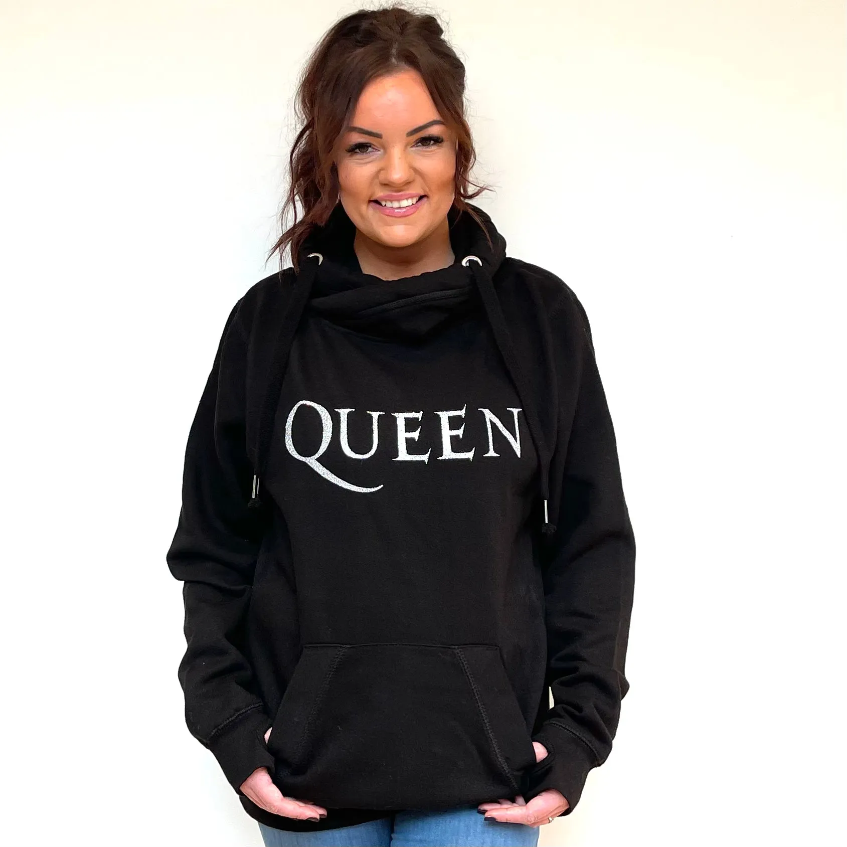 Luxury Cowl Neck Queen Hoodie - Black