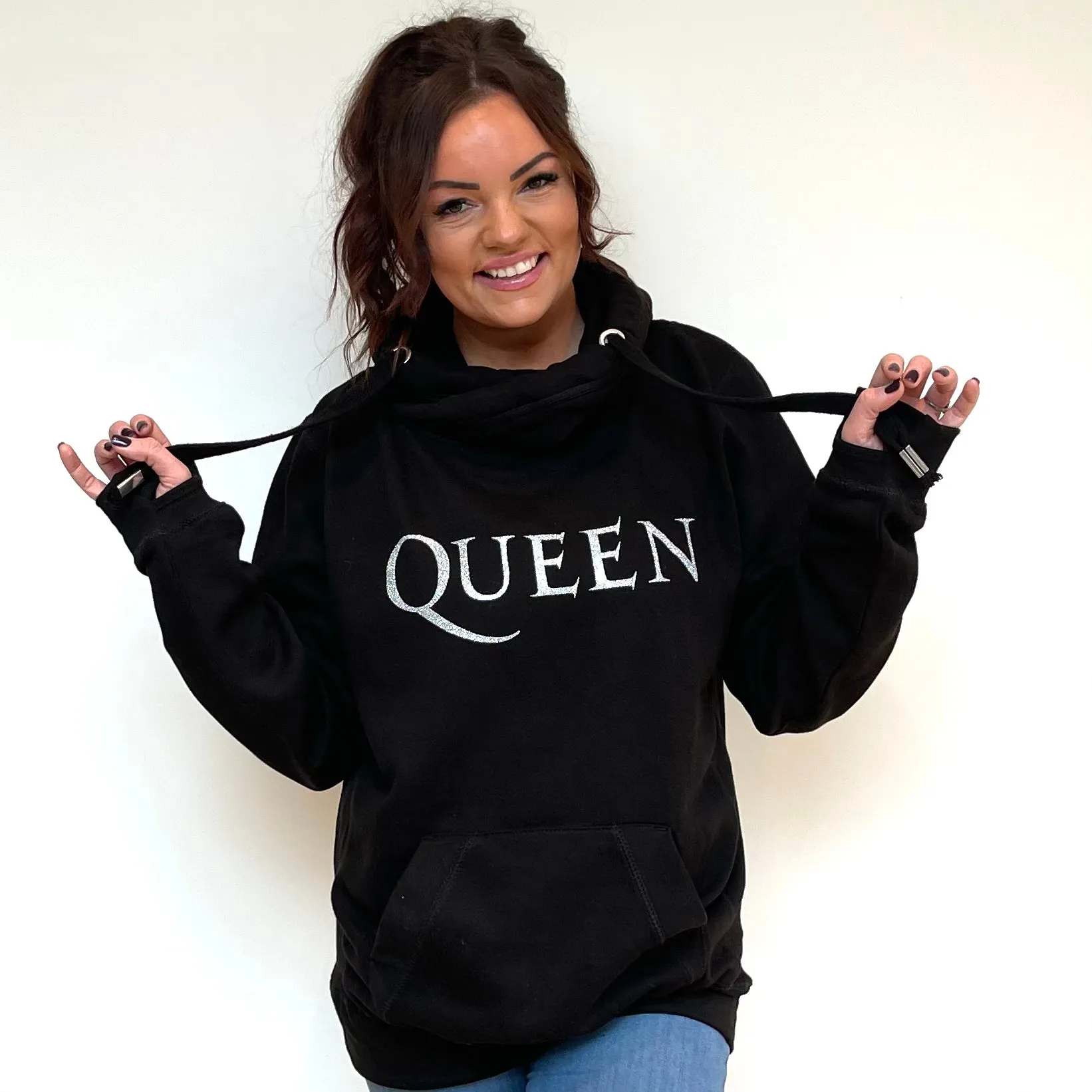 Luxury Cowl Neck Queen Hoodie - Black