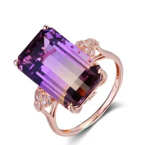 Luxury Rectangle Tourmaline Rose Gold Ring - 925 Sterling Silver