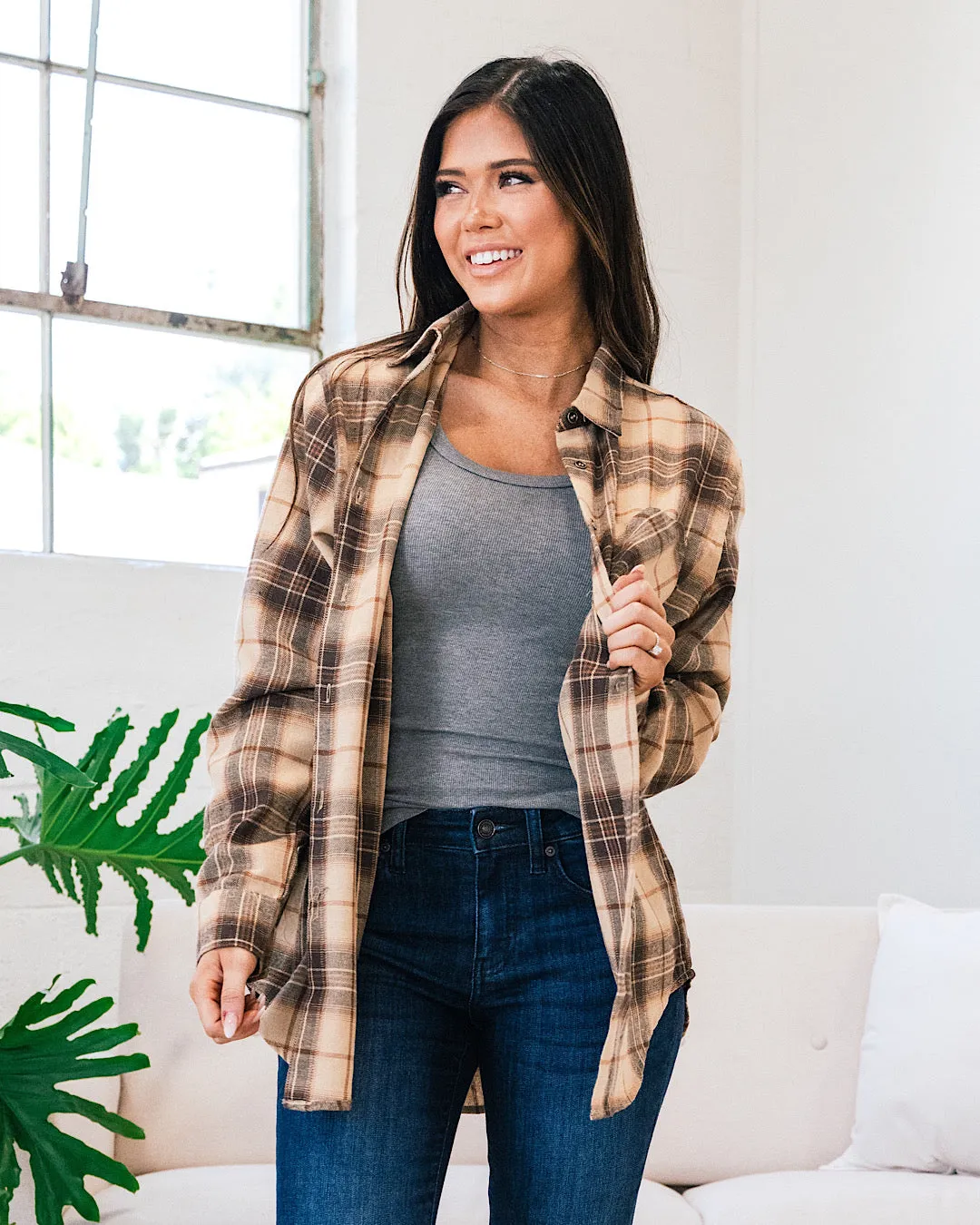 Melinda Plaid Flannel Top - Caramel