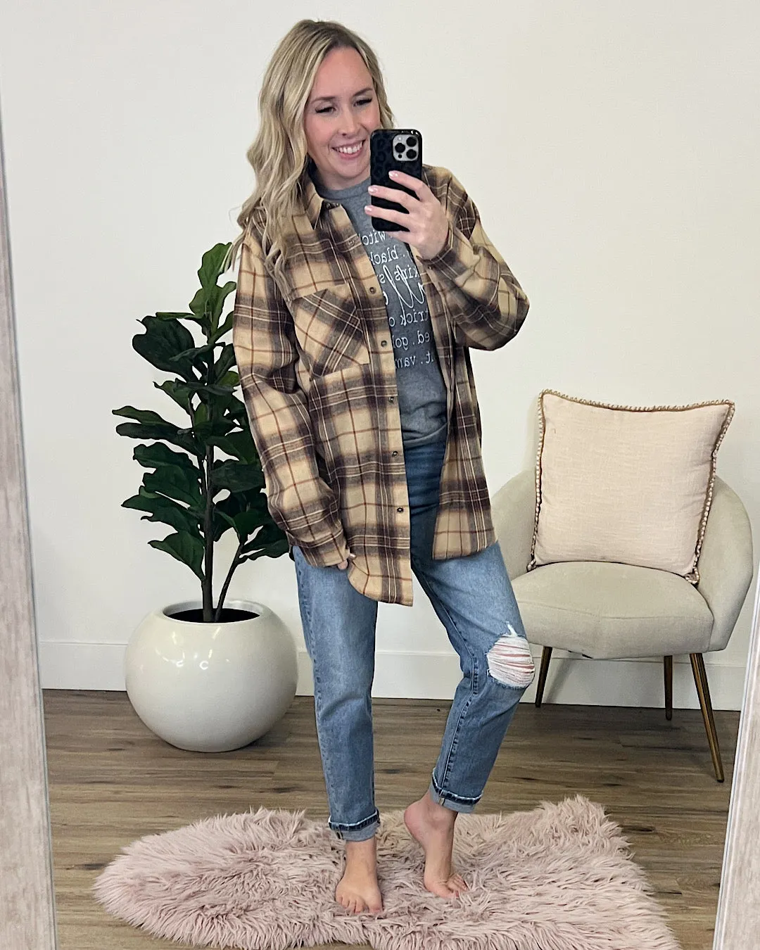 Melinda Plaid Flannel Top - Caramel