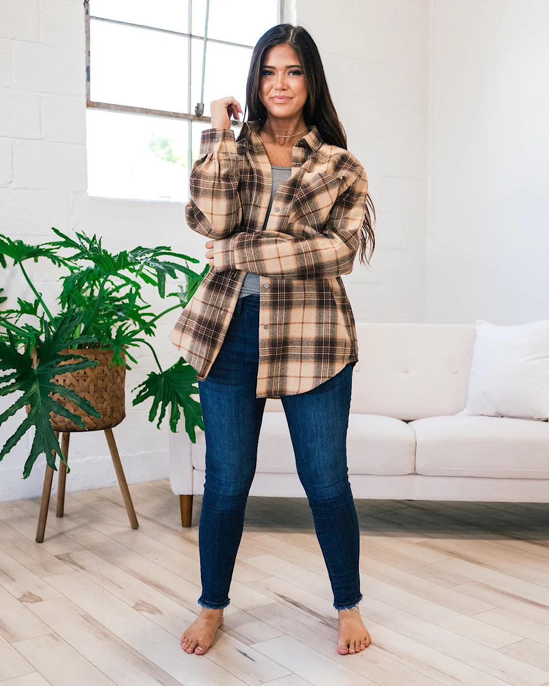 Melinda Plaid Flannel Top - Caramel