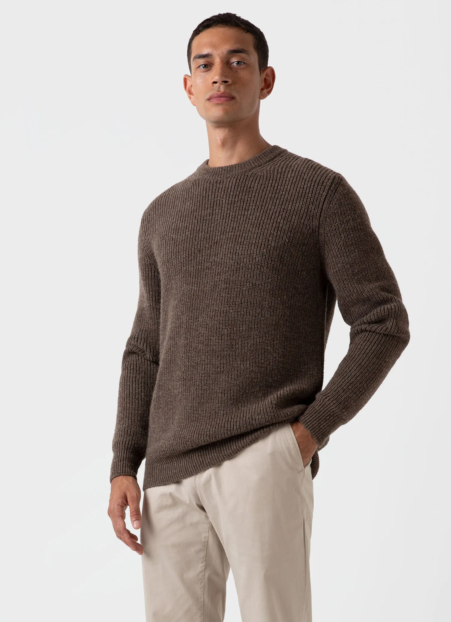 Men's Luxury British Wool Jumper in Natural Brown