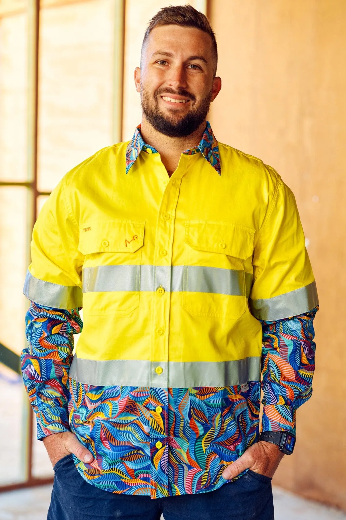 Men's Snazzy Yellow Day/Night Hi Vis 2.0 Full Button Work Shirt