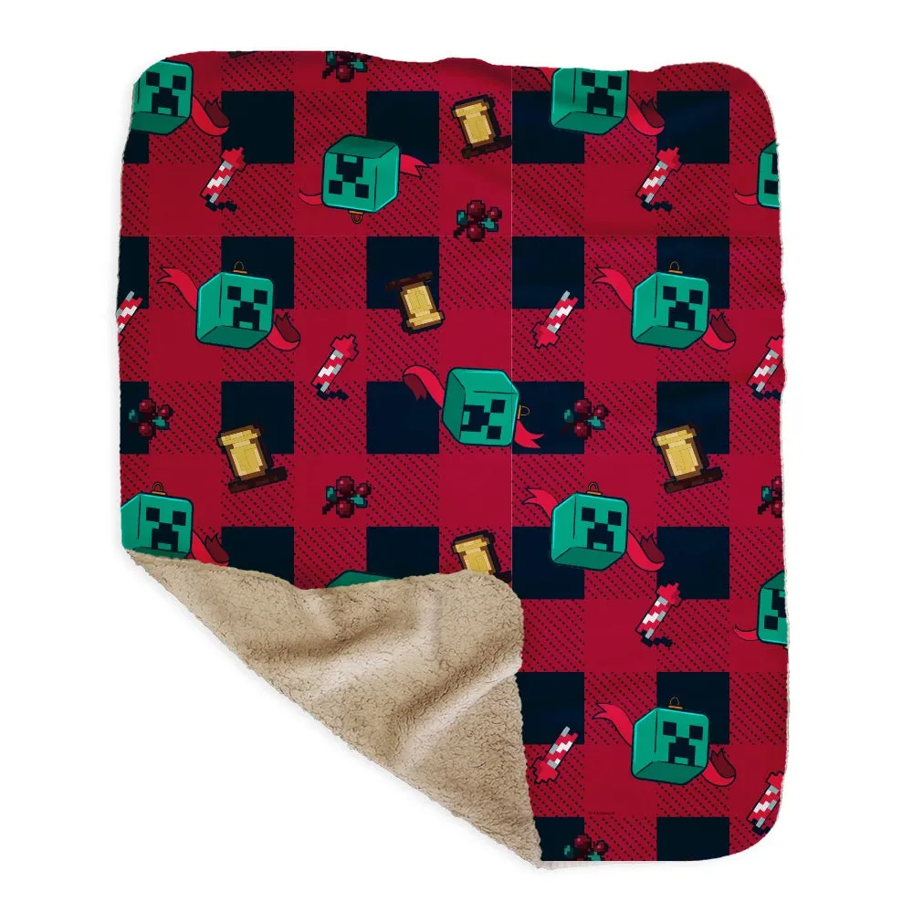 Minecraft Creeper Plaid Sherpa Blanket