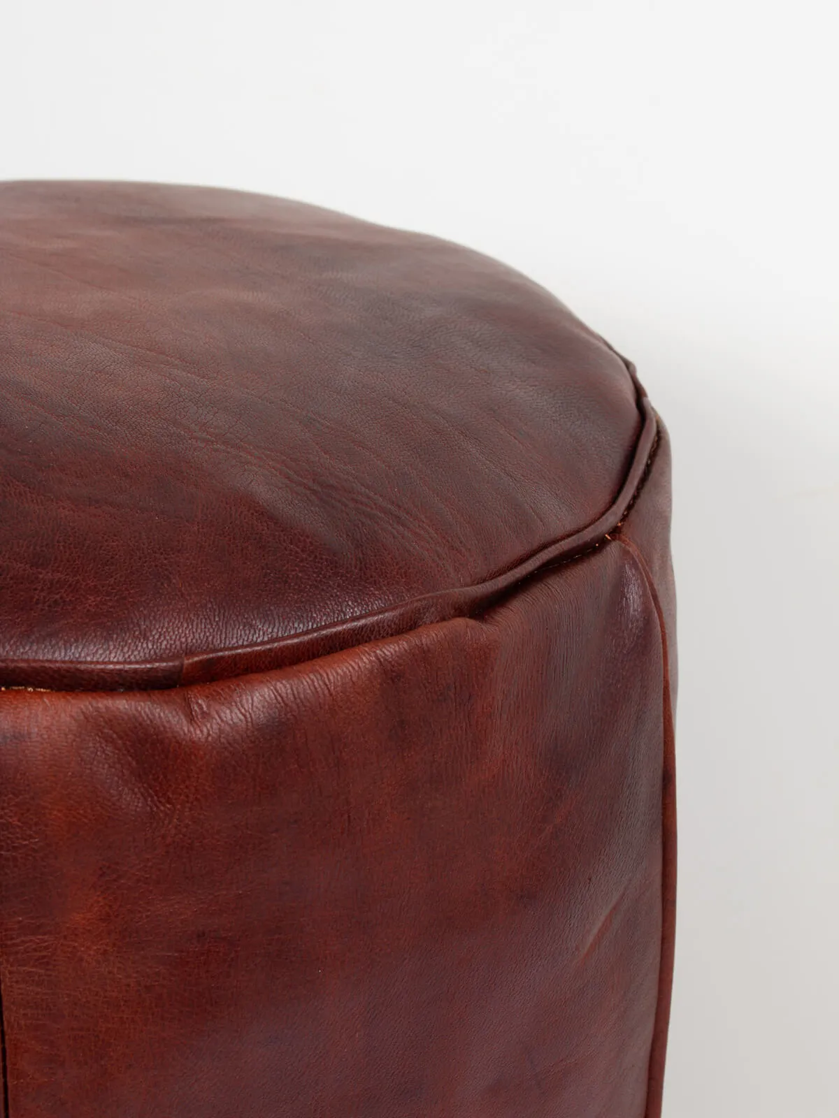 Moroccan Leather Plain Drum Pouffe, Chocolate