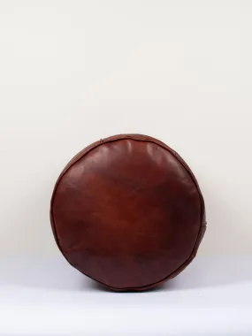 Moroccan Leather Plain Drum Pouffe, Chocolate