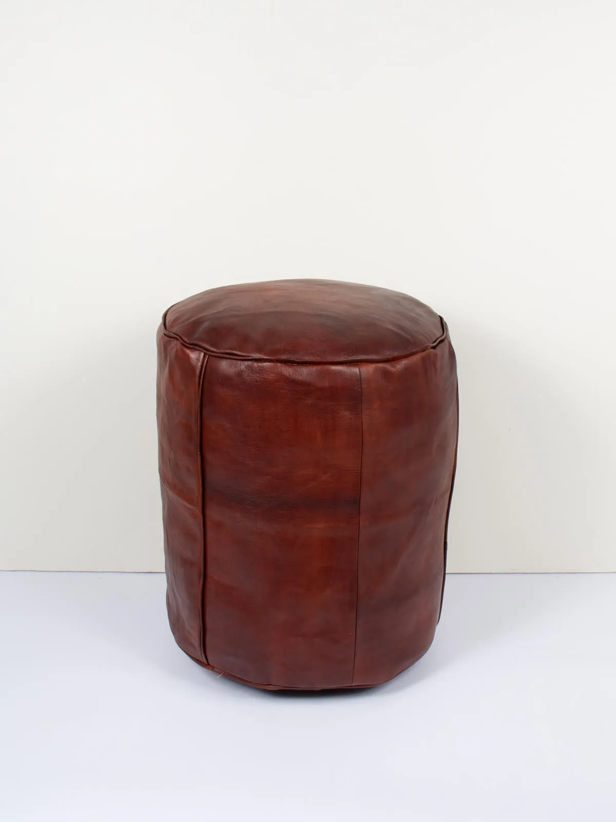 Moroccan Leather Plain Drum Pouffe, Chocolate