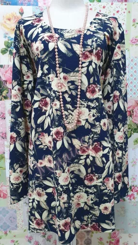 Navy & Cream Printed Top GD0148