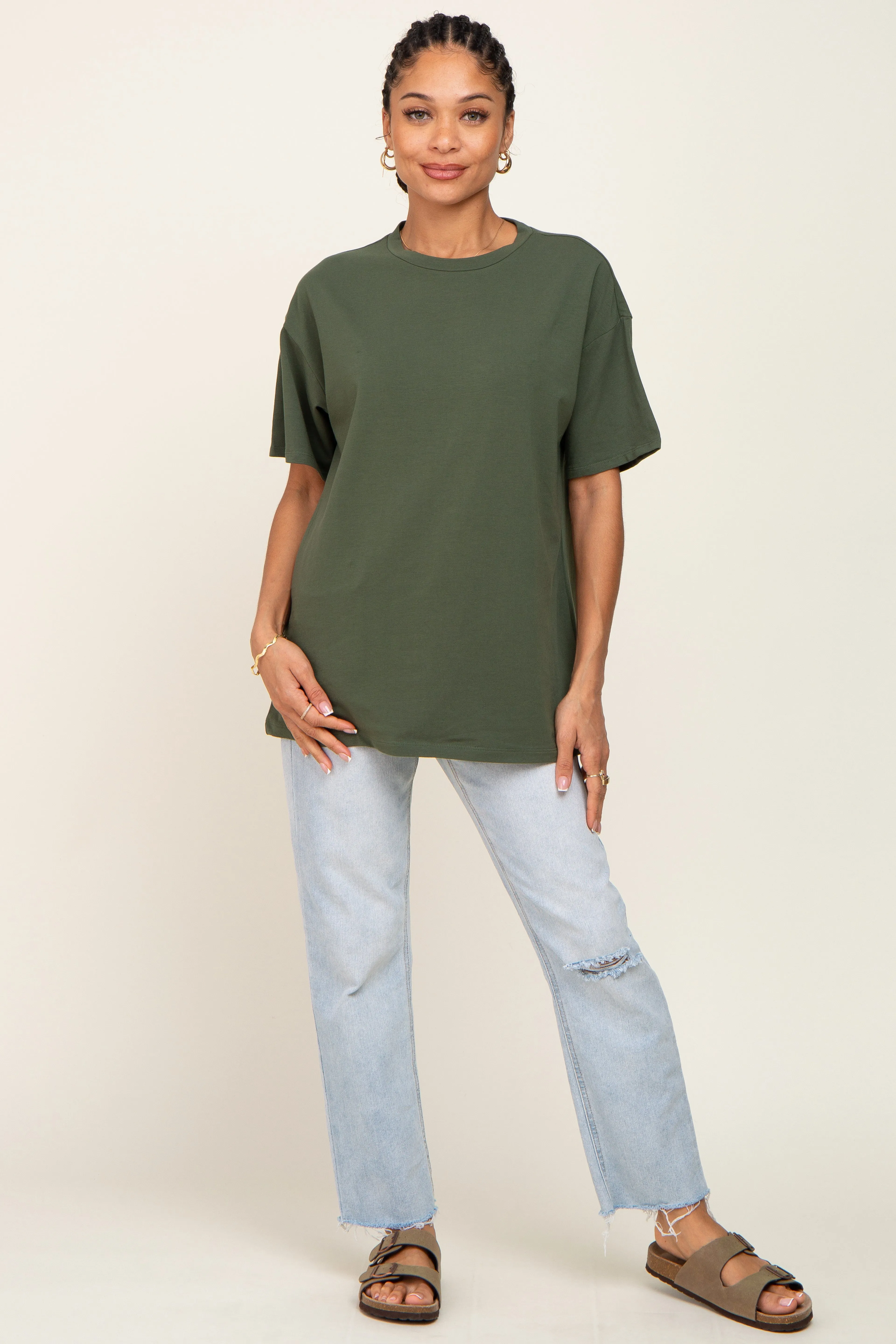 Olive Oversized Basic Tee