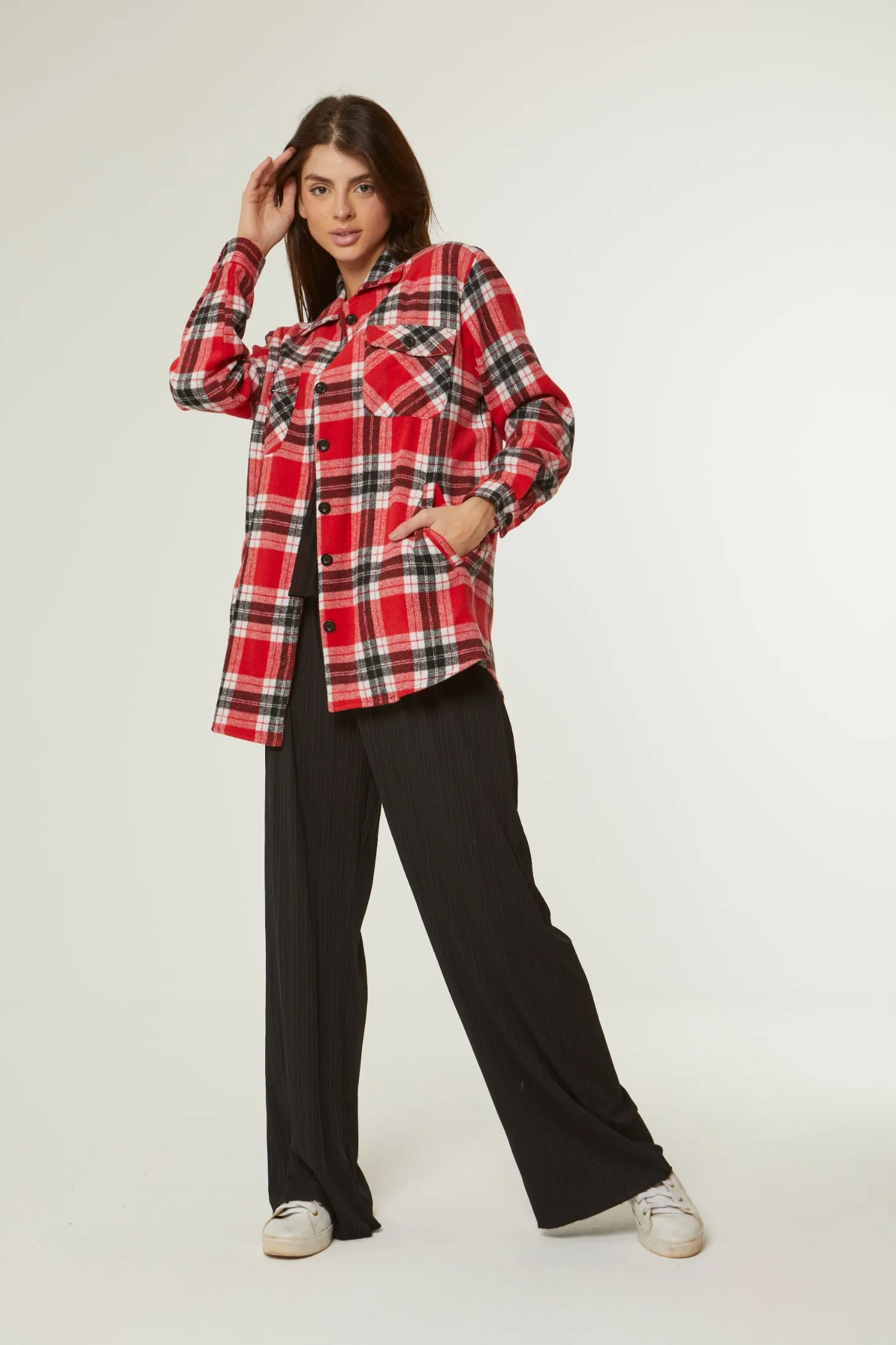 OVERSIZED FRONT POCKET SHIRT - RED