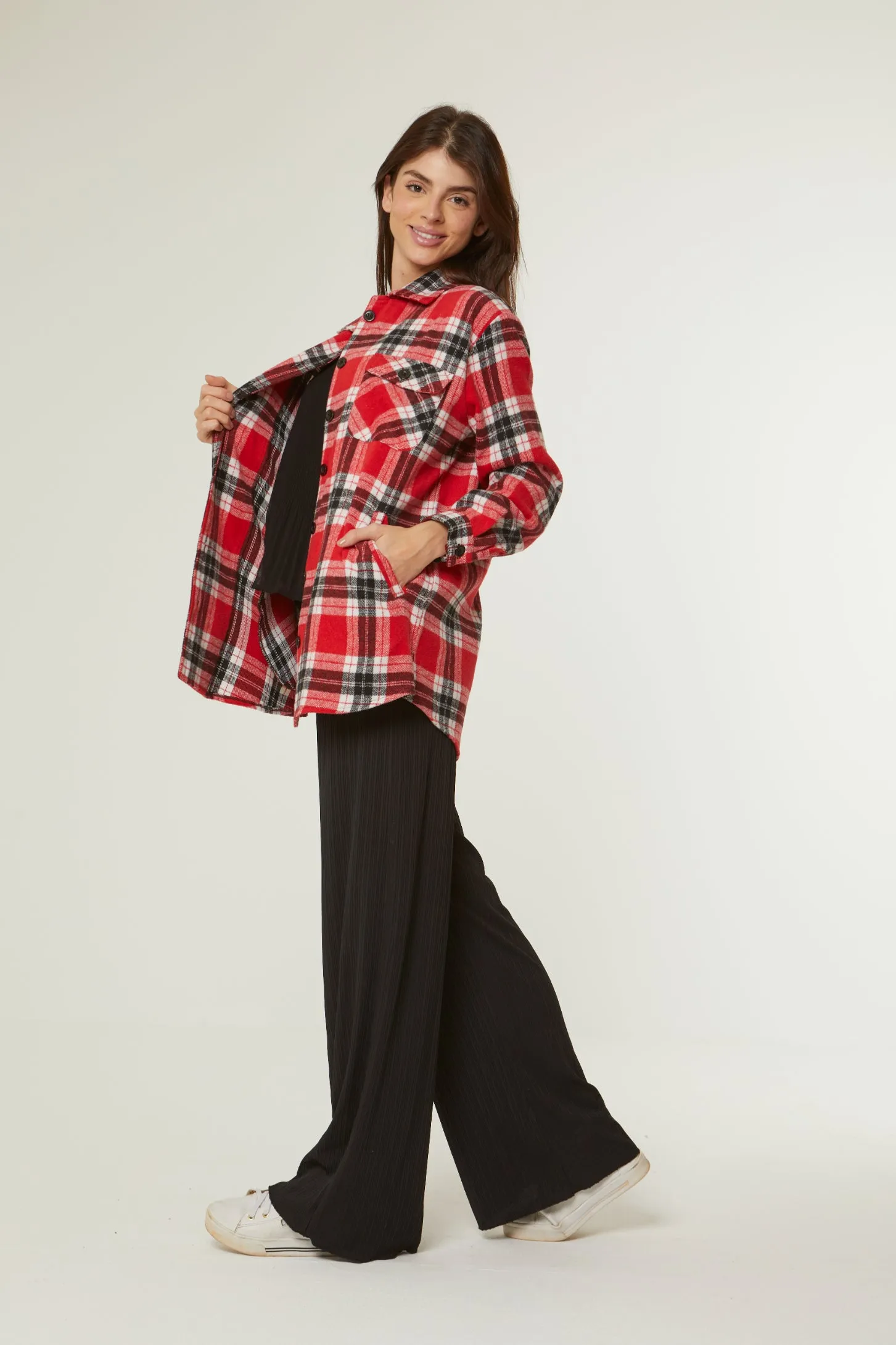 OVERSIZED FRONT POCKET SHIRT - RED