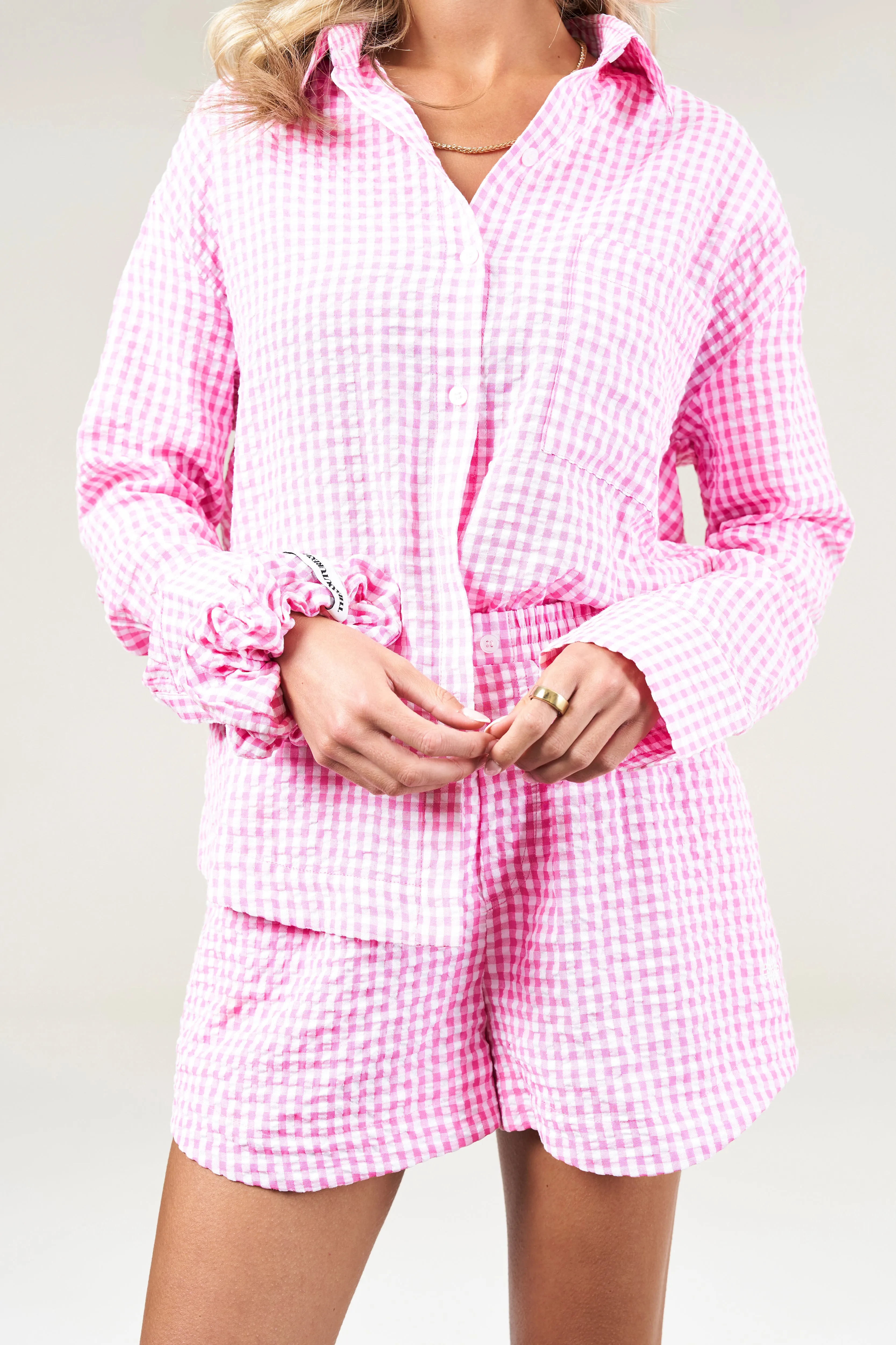 OVERSIZED GINGHAM SHIRT - PINK