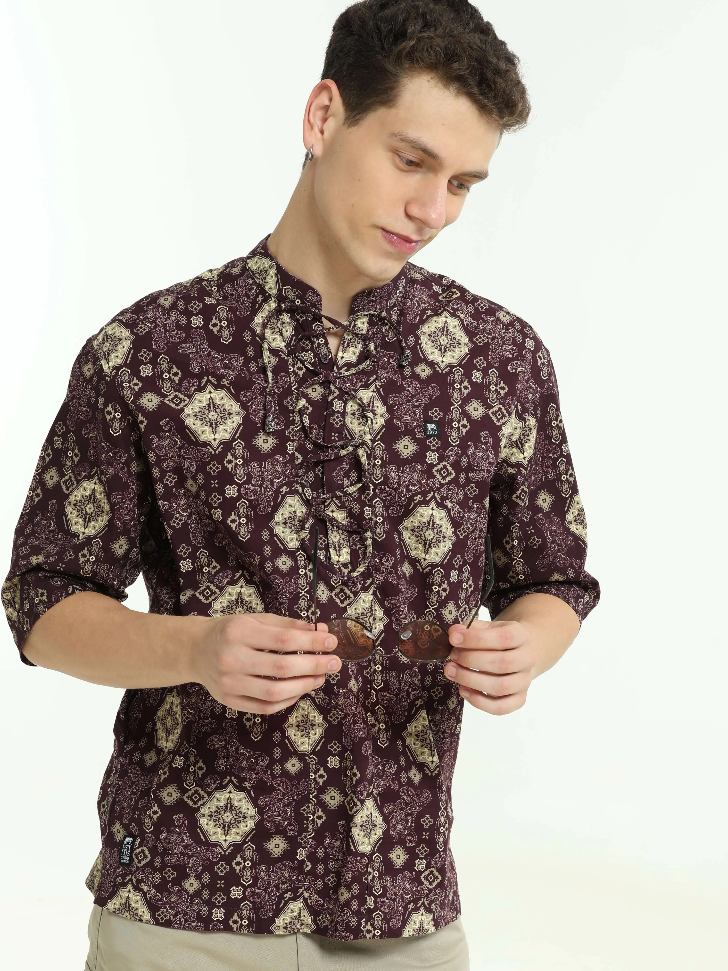 Oversized wine colour printed kurta