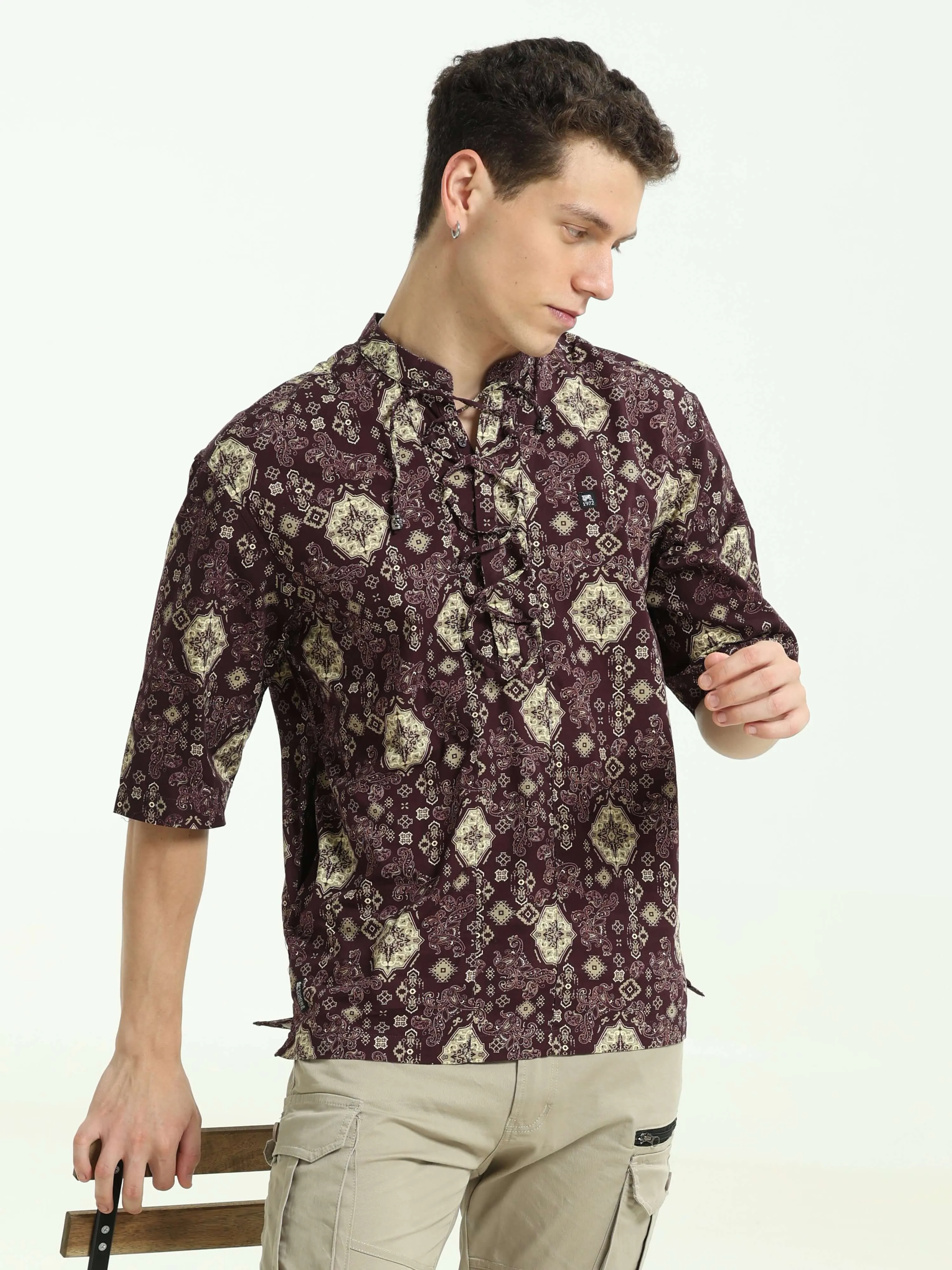 Oversized wine colour printed kurta