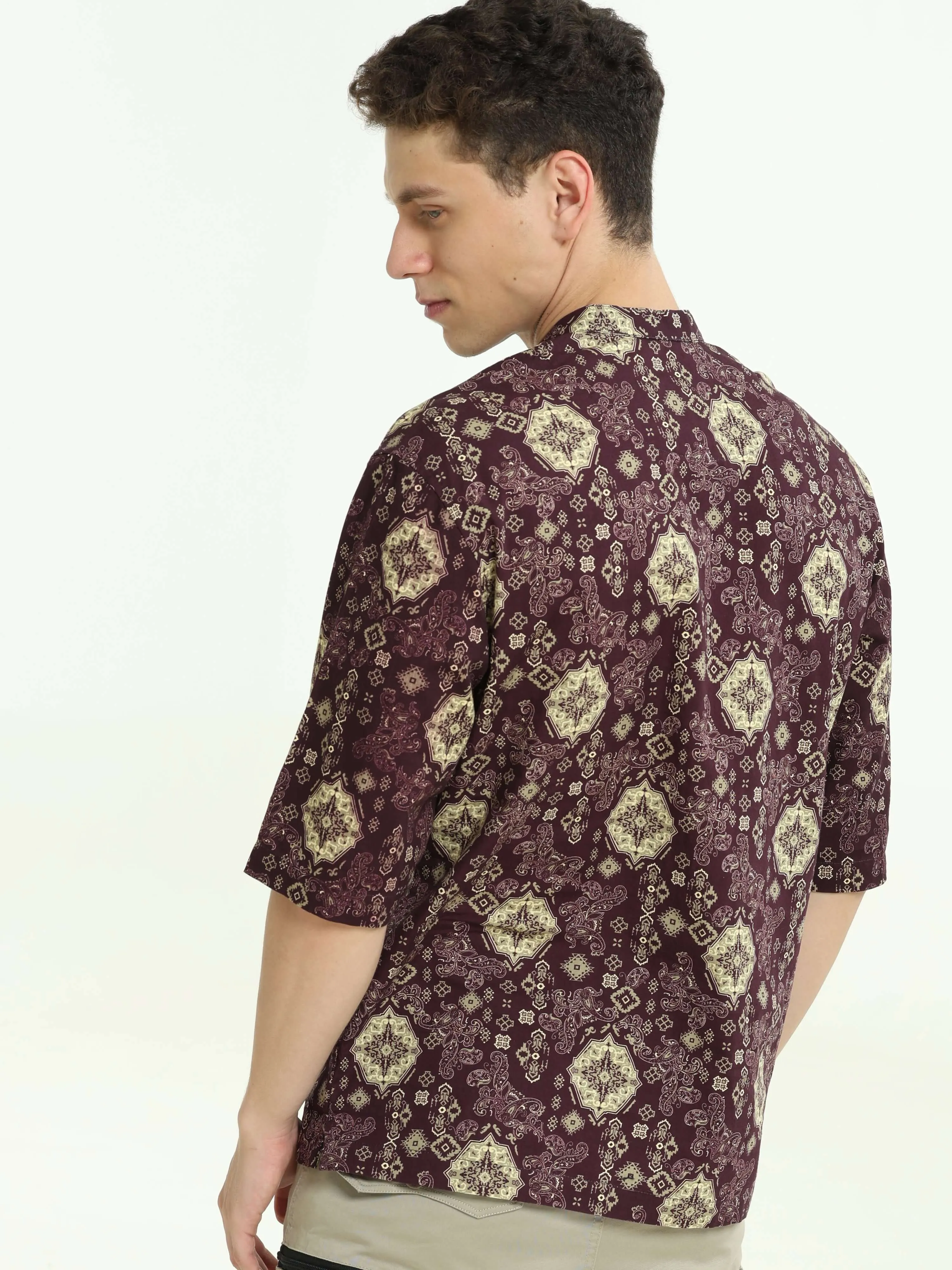 Oversized wine colour printed kurta