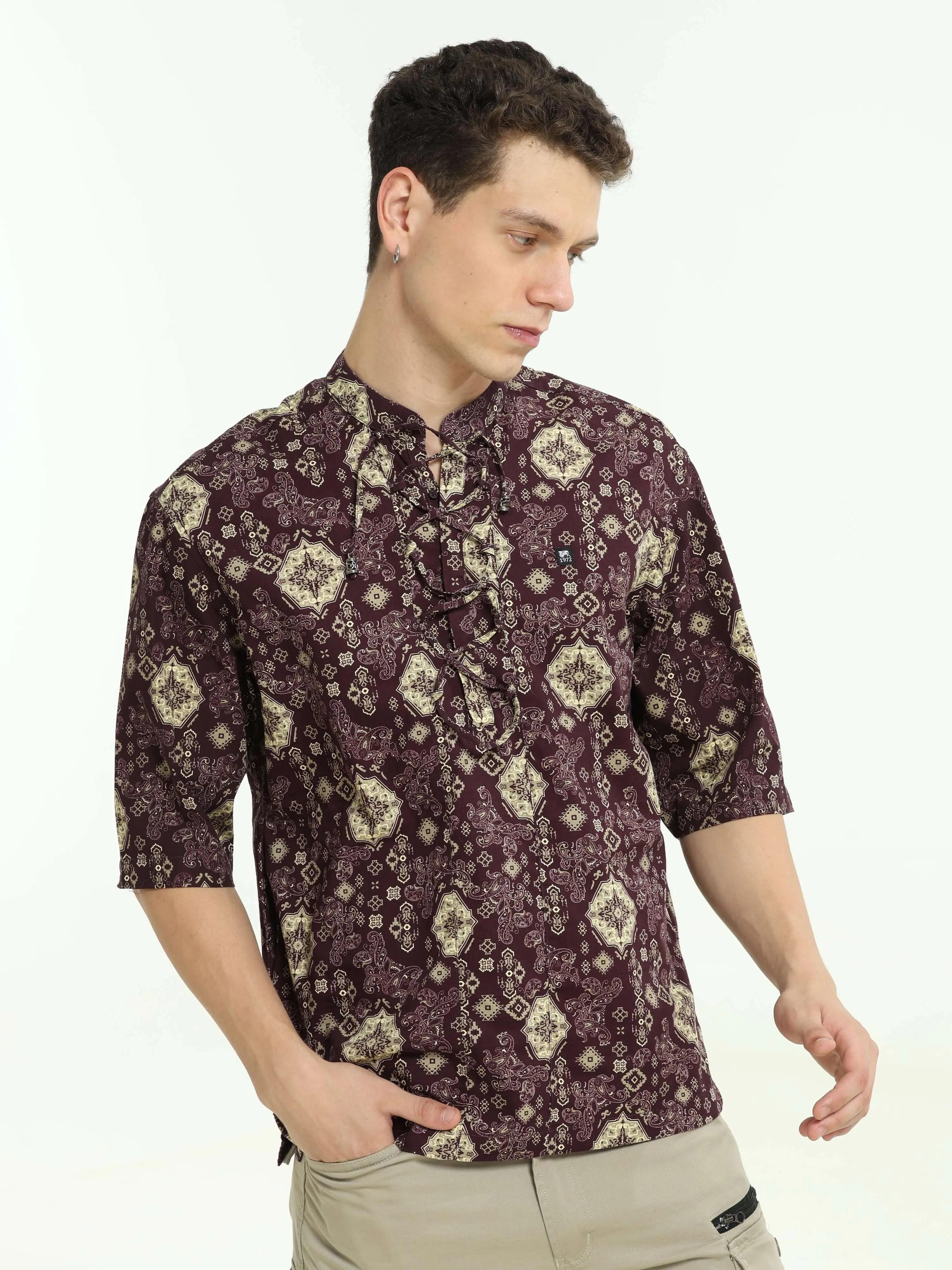 Oversized wine colour printed kurta