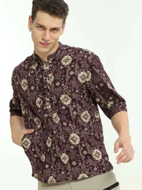 Oversized wine colour printed kurta