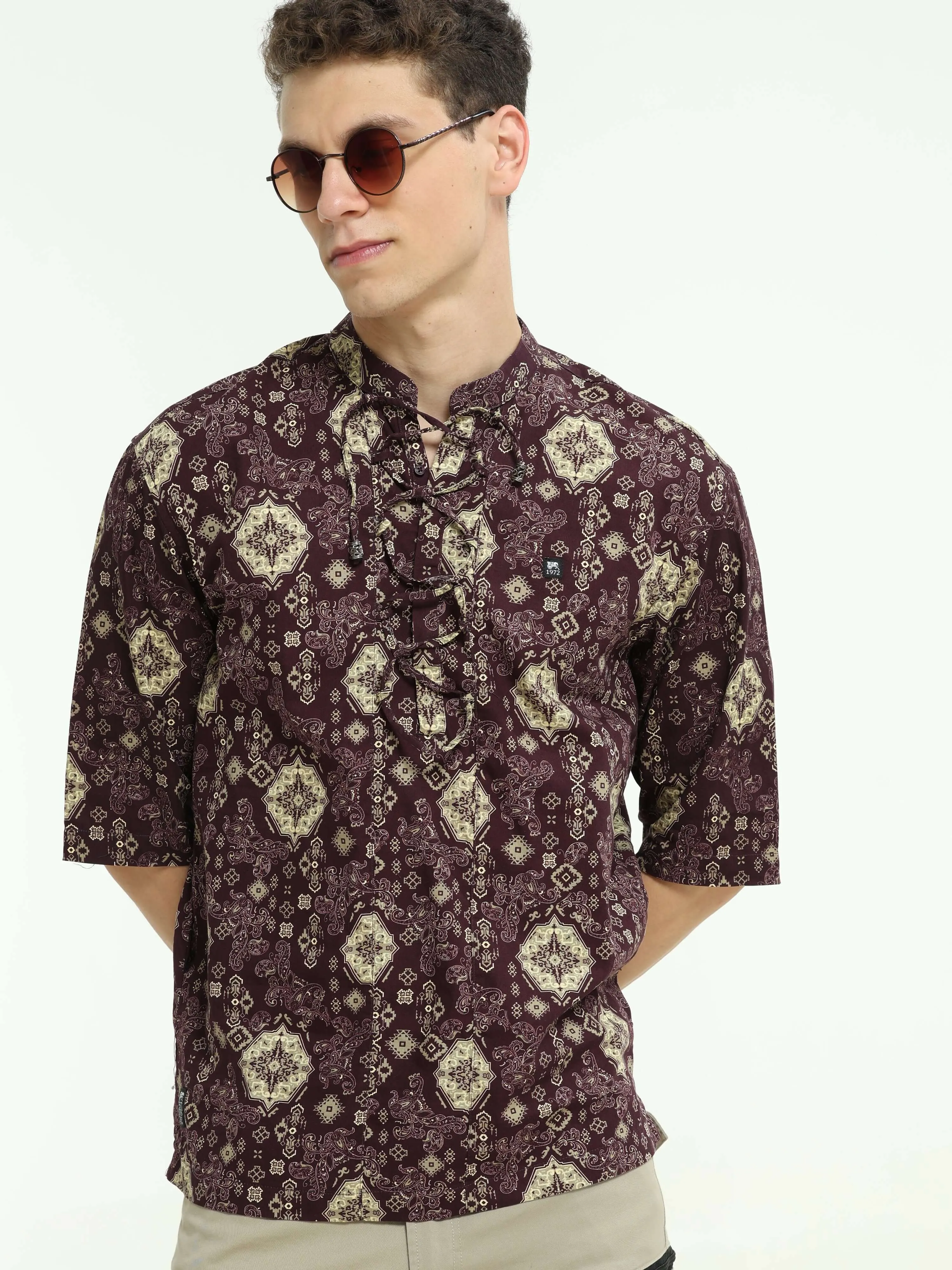 Oversized wine colour printed kurta