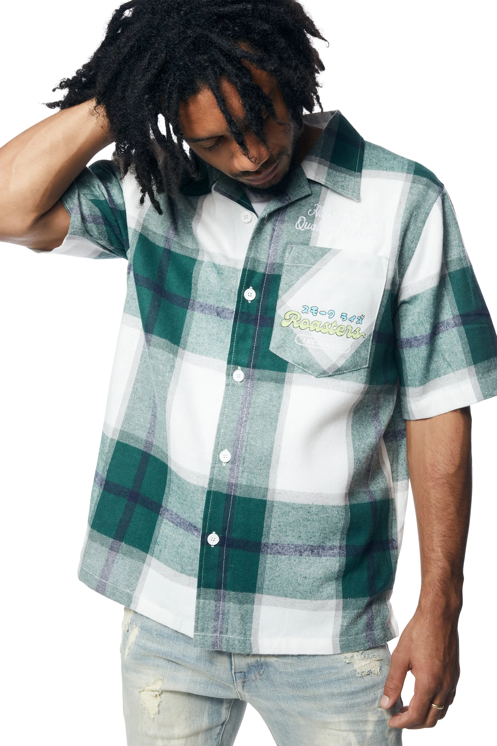 Patchwork Plaid Shirt - Green