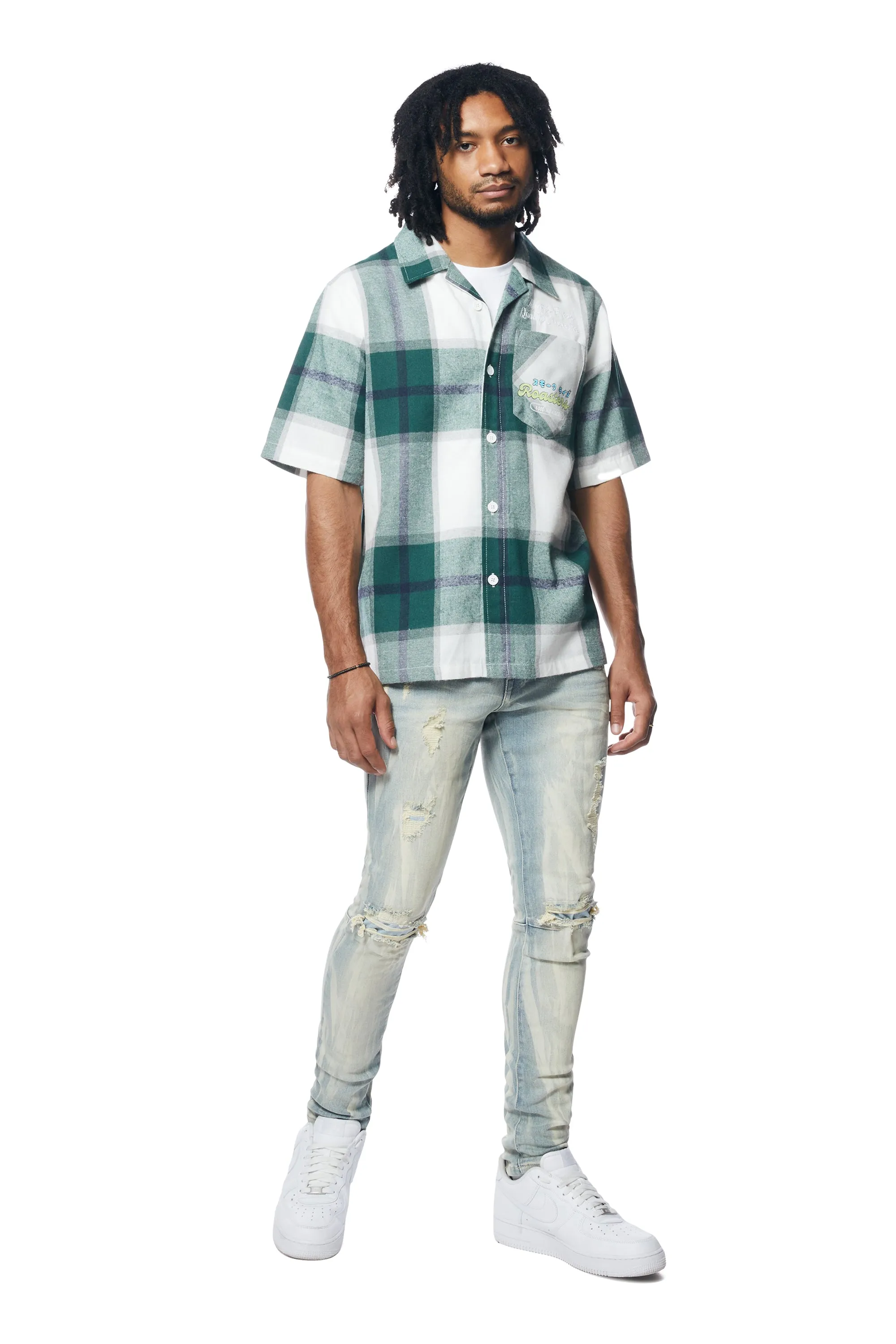 Patchwork Plaid Shirt - Green