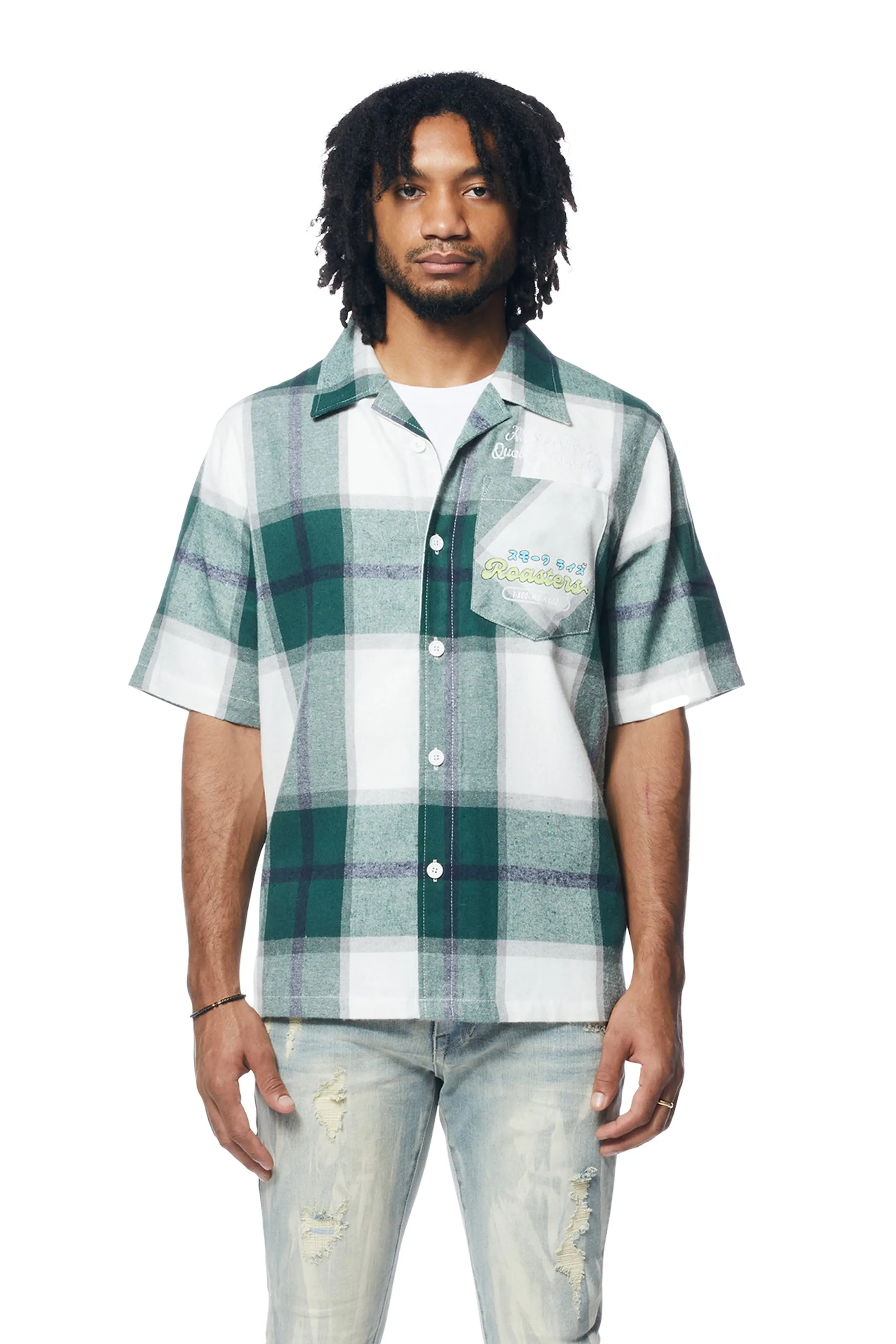 Patchwork Plaid Shirt - Green