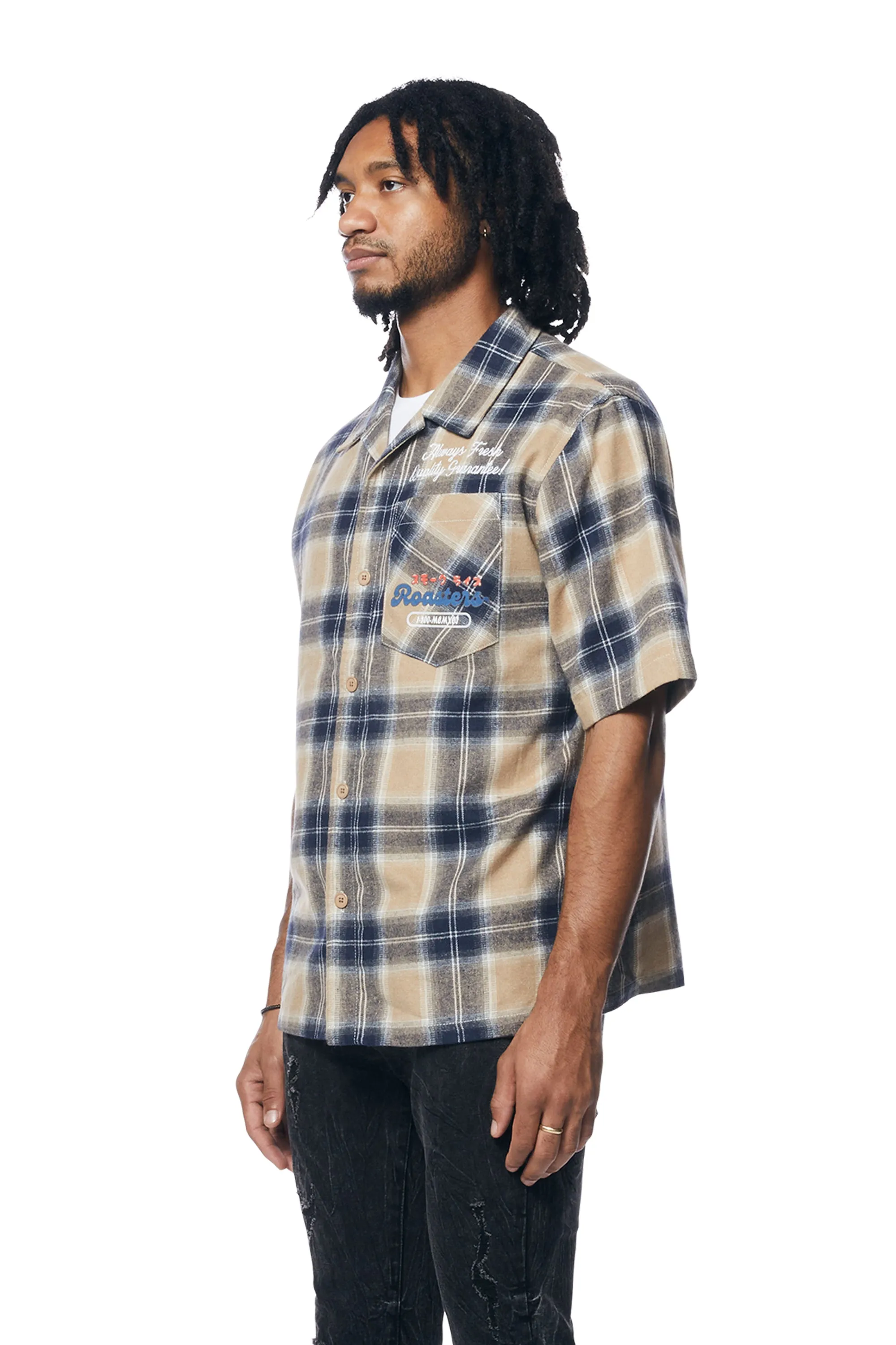 Patchwork Plaid Shirt - Khaki