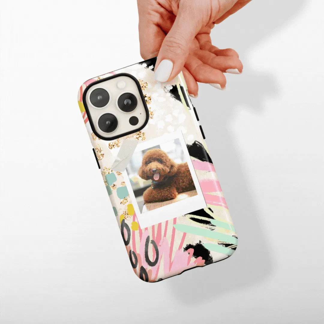 Patterned Personalised Polaroid Dog Phone Case - Upload Your Photo