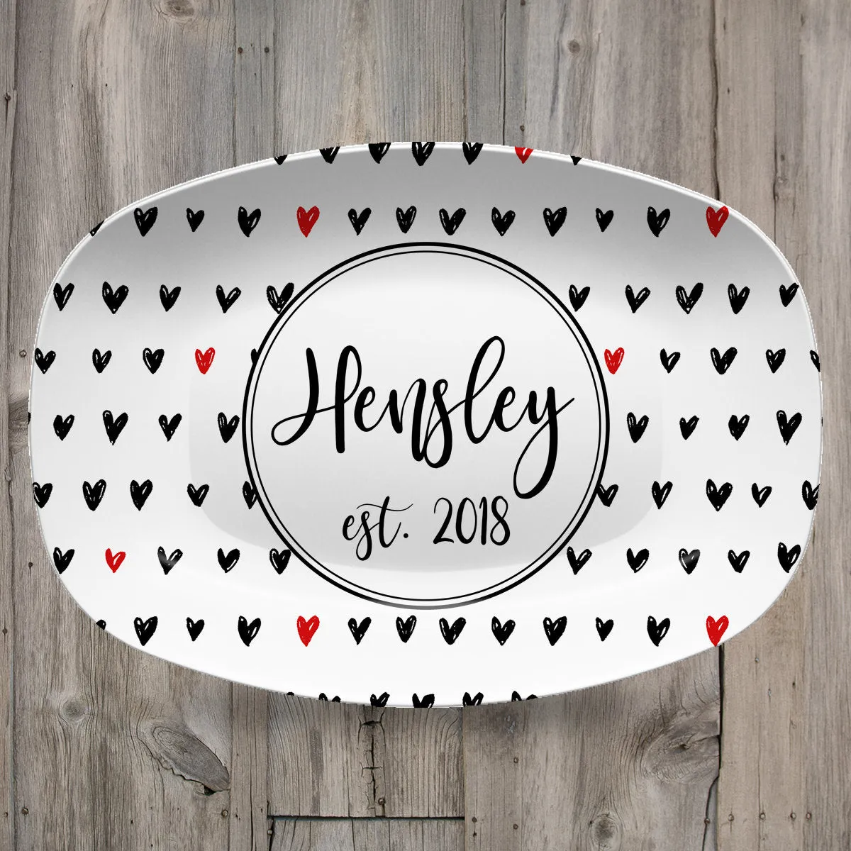 Patterned Personalized Custom Platter | Aztek  Dots  Black and White  Blue and White