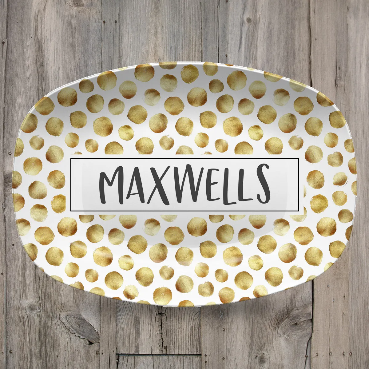 Patterned Personalized Custom Platter | Aztek  Dots  Black and White  Blue and White