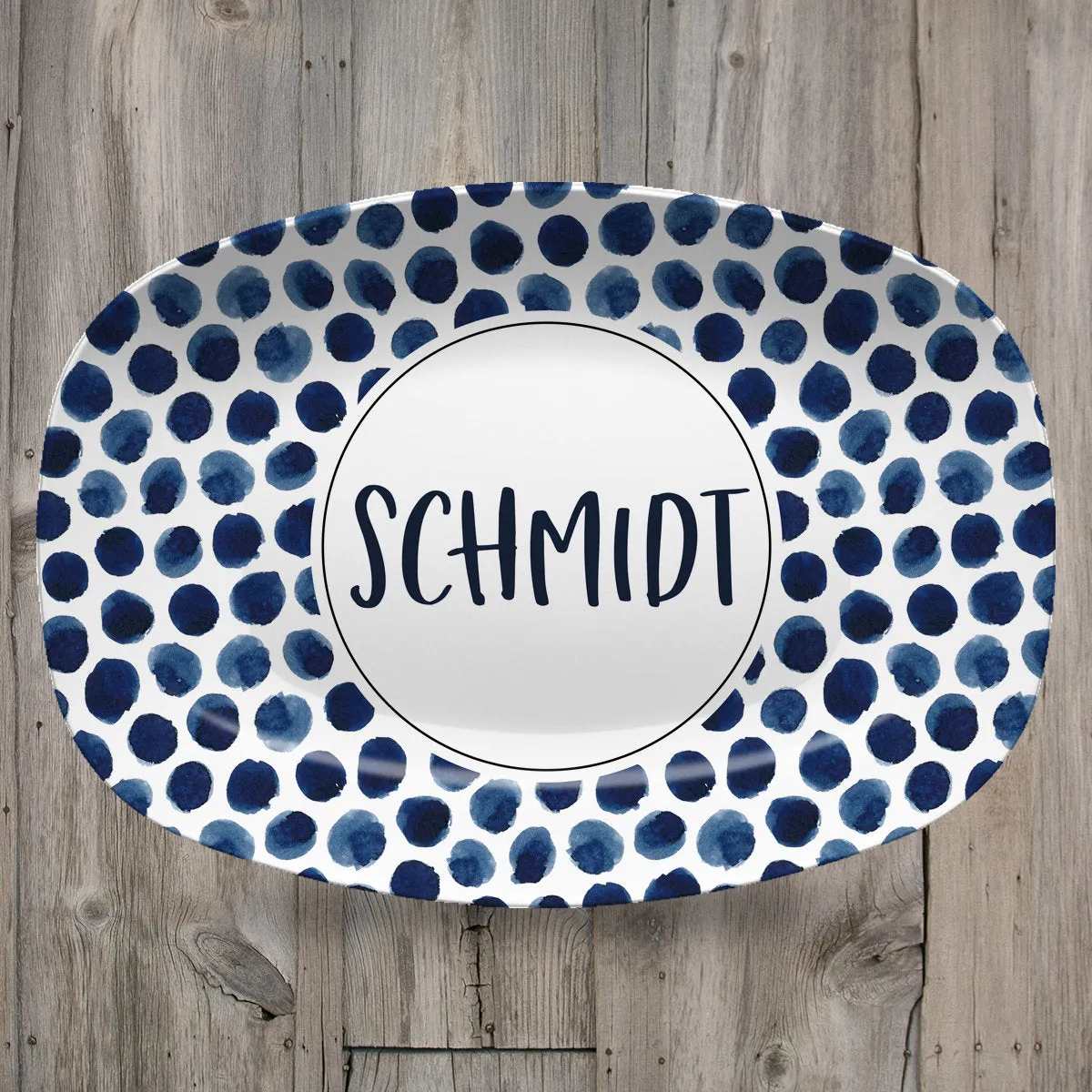 Patterned Personalized Custom Platter | Aztek  Dots  Black and White  Blue and White