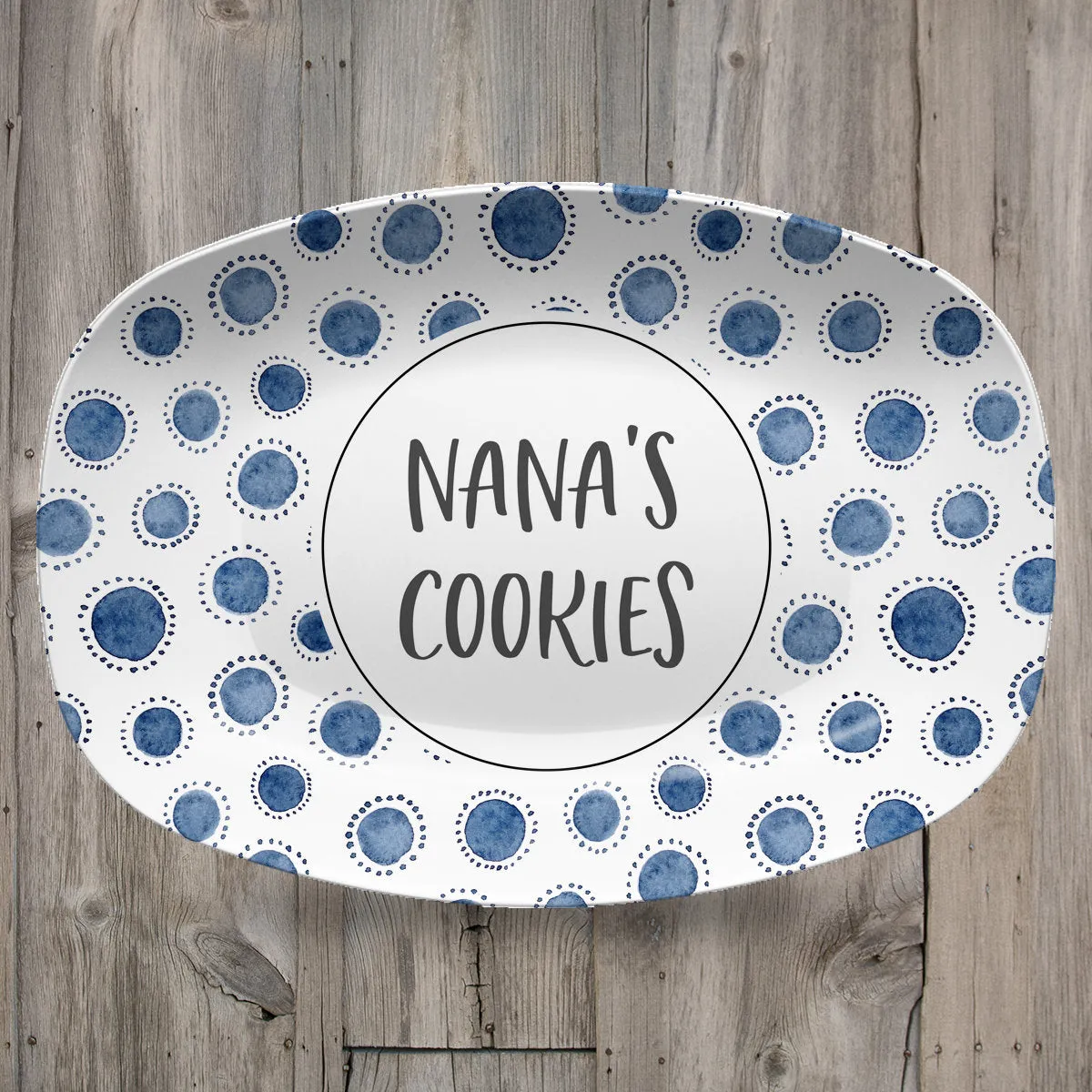 Patterned Personalized Custom Platter | Aztek  Dots  Black and White  Blue and White