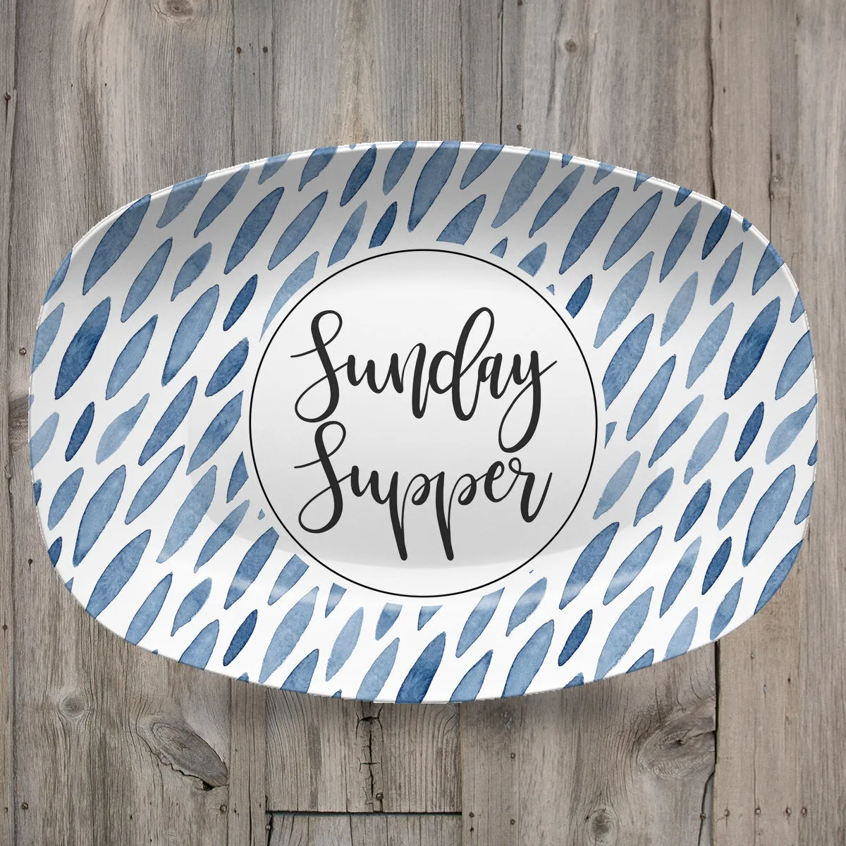 Patterned Personalized Custom Platter | Aztek  Dots  Black and White  Blue and White