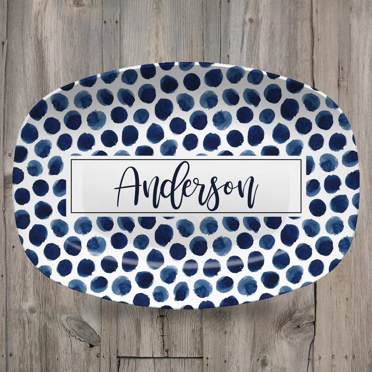 Patterned Personalized Custom Platter | Aztek  Dots  Black and White  Blue and White