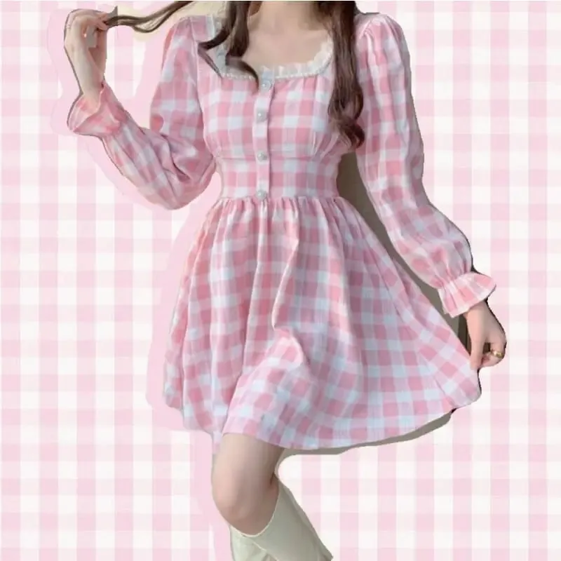 Pink Plaid Kawaii Princess Mini Dress