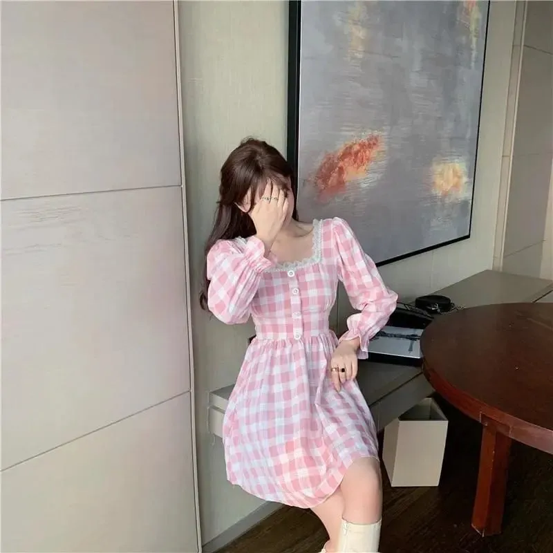 Pink Plaid Kawaii Princess Mini Dress