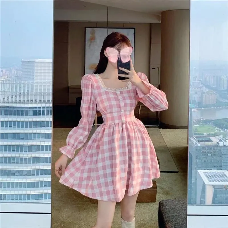 Pink Plaid Kawaii Princess Mini Dress