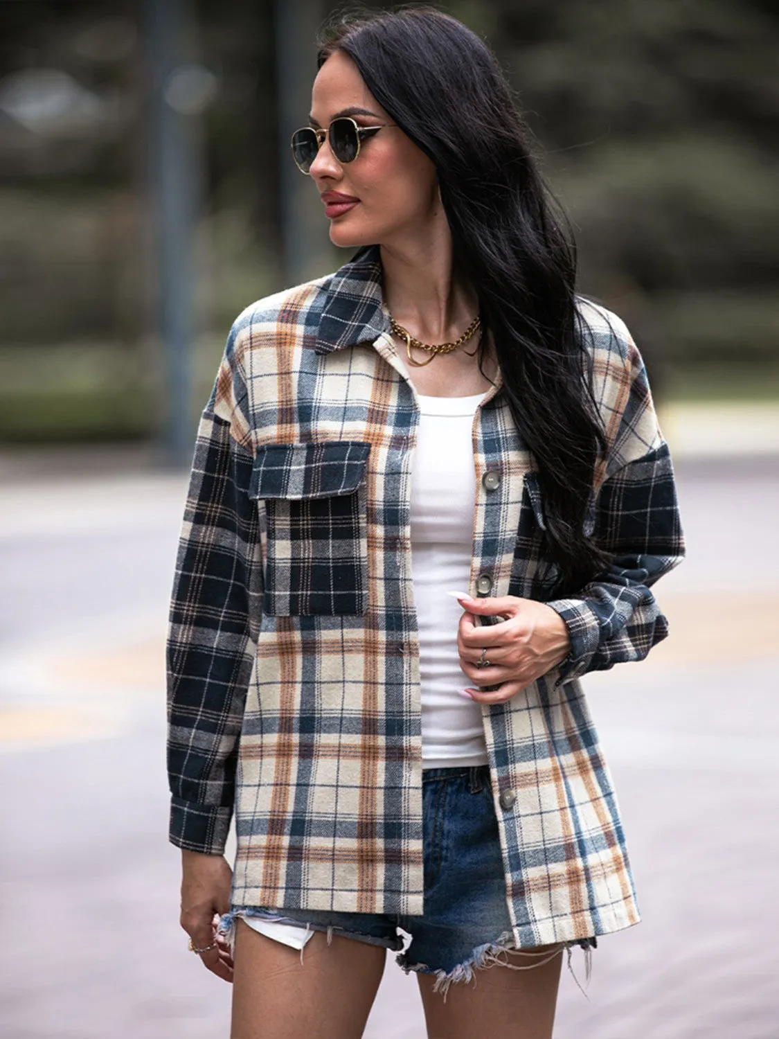 Plaid Dropped Shoulder Shacket