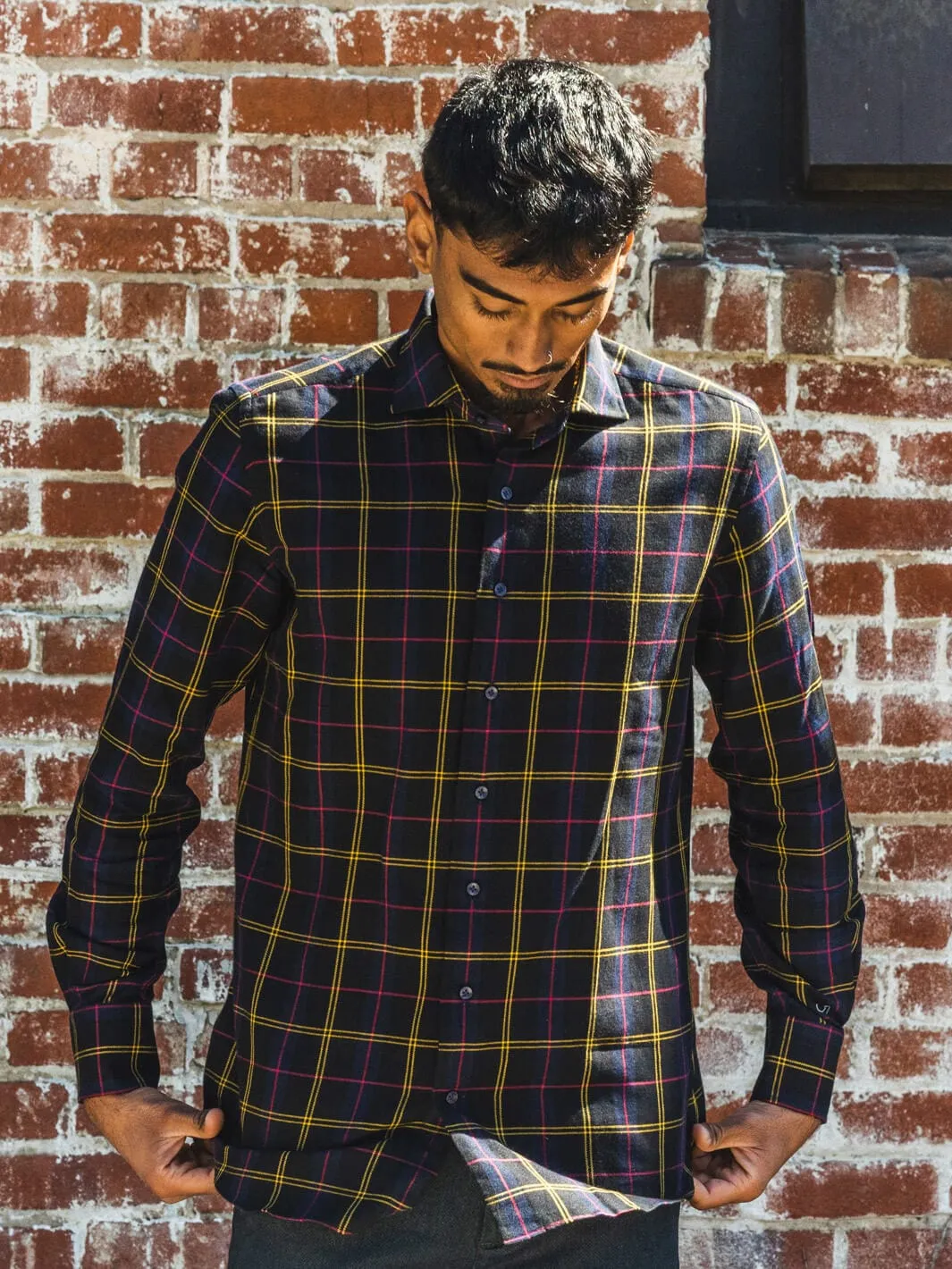 Plaid Flannel Shirt - Black & Gold