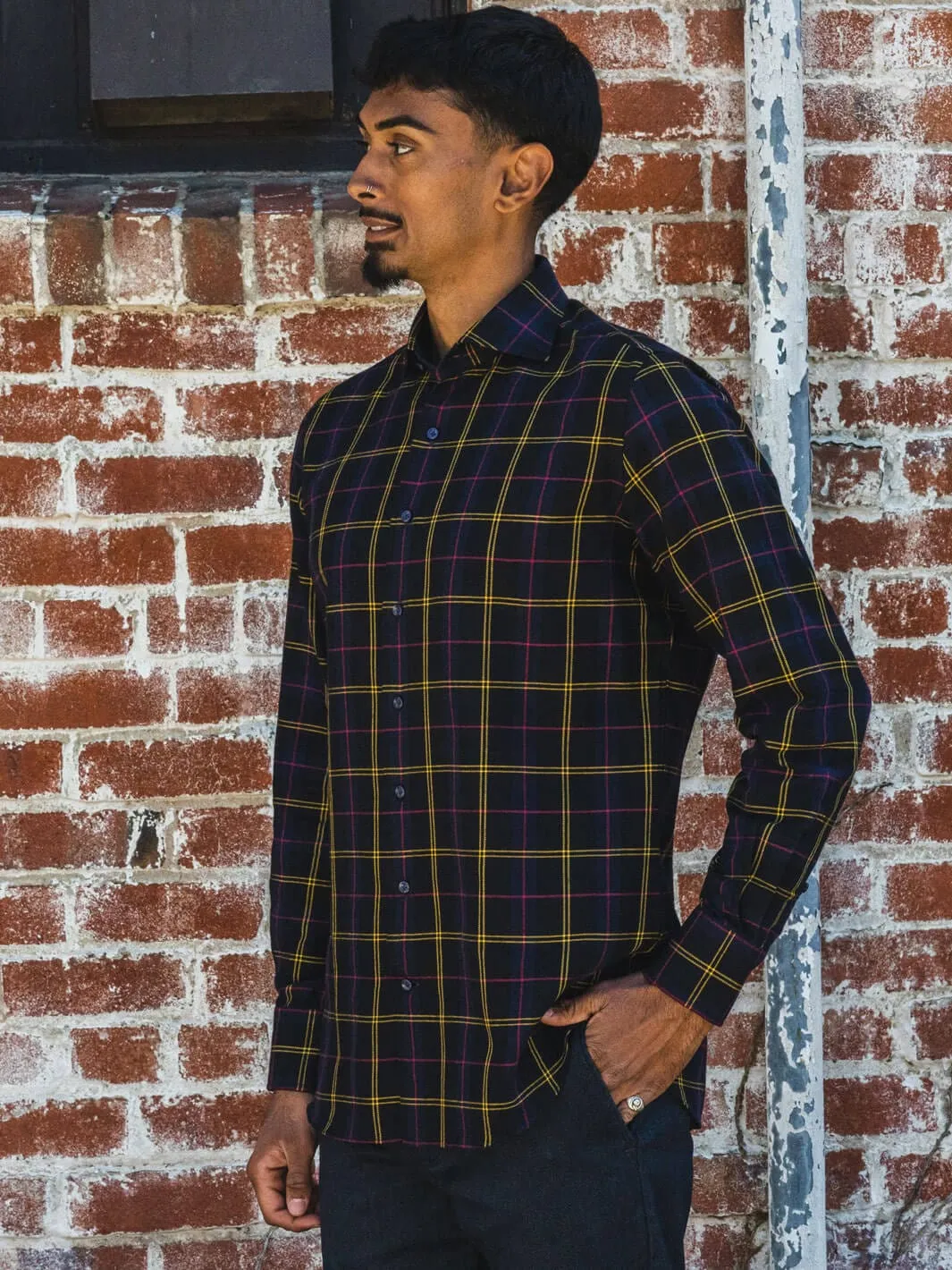 Plaid Flannel Shirt - Black & Gold