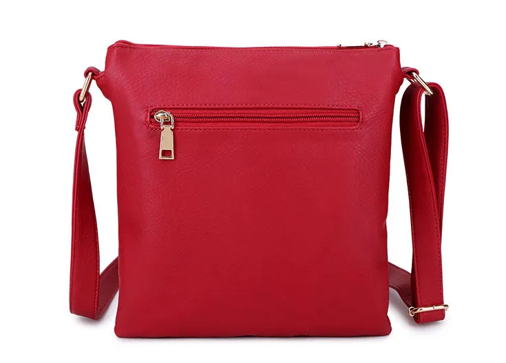 PLAIN RED MULTI COMPARTMENT CROSS BODY SHOULDER BAG