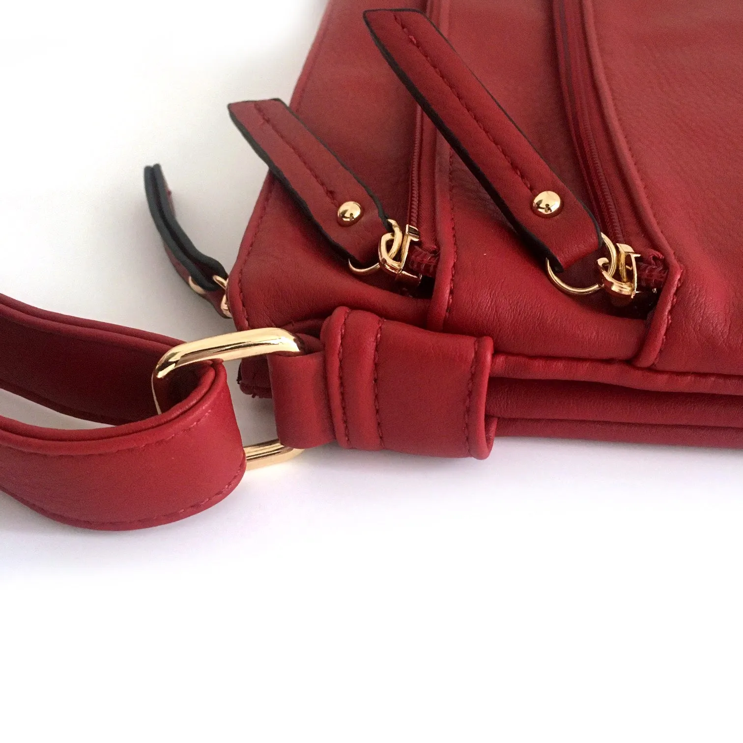 PLAIN RED MULTI COMPARTMENT CROSS BODY SHOULDER BAG